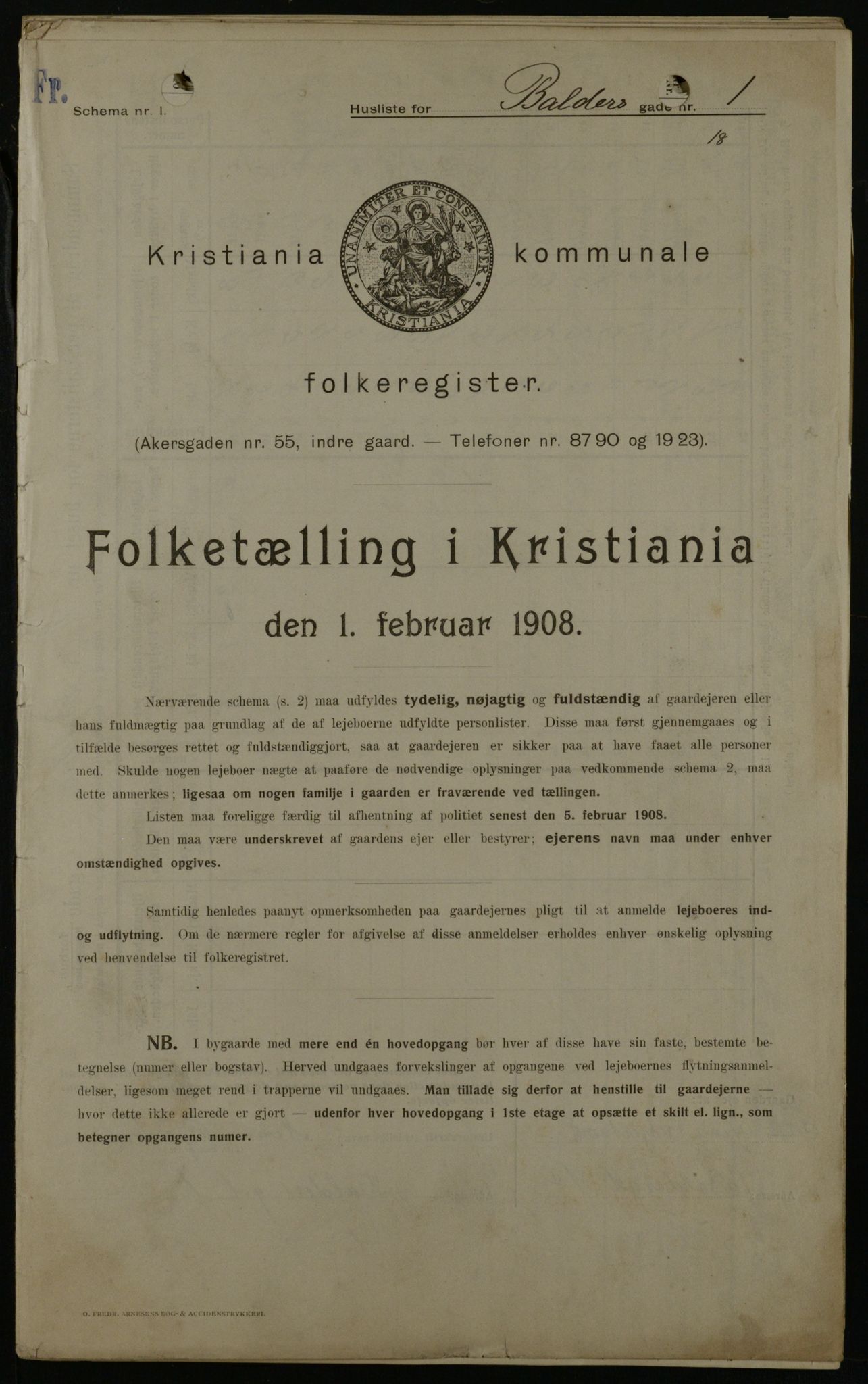 OBA, Municipal Census 1908 for Kristiania, 1908, p. 3060