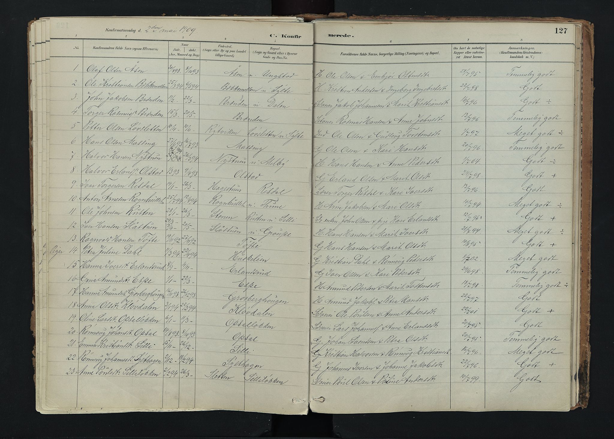 Nord-Fron prestekontor, SAH/PREST-080/H/Ha/Haa/L0005: Parish register (official) no. 5, 1884-1914, p. 127