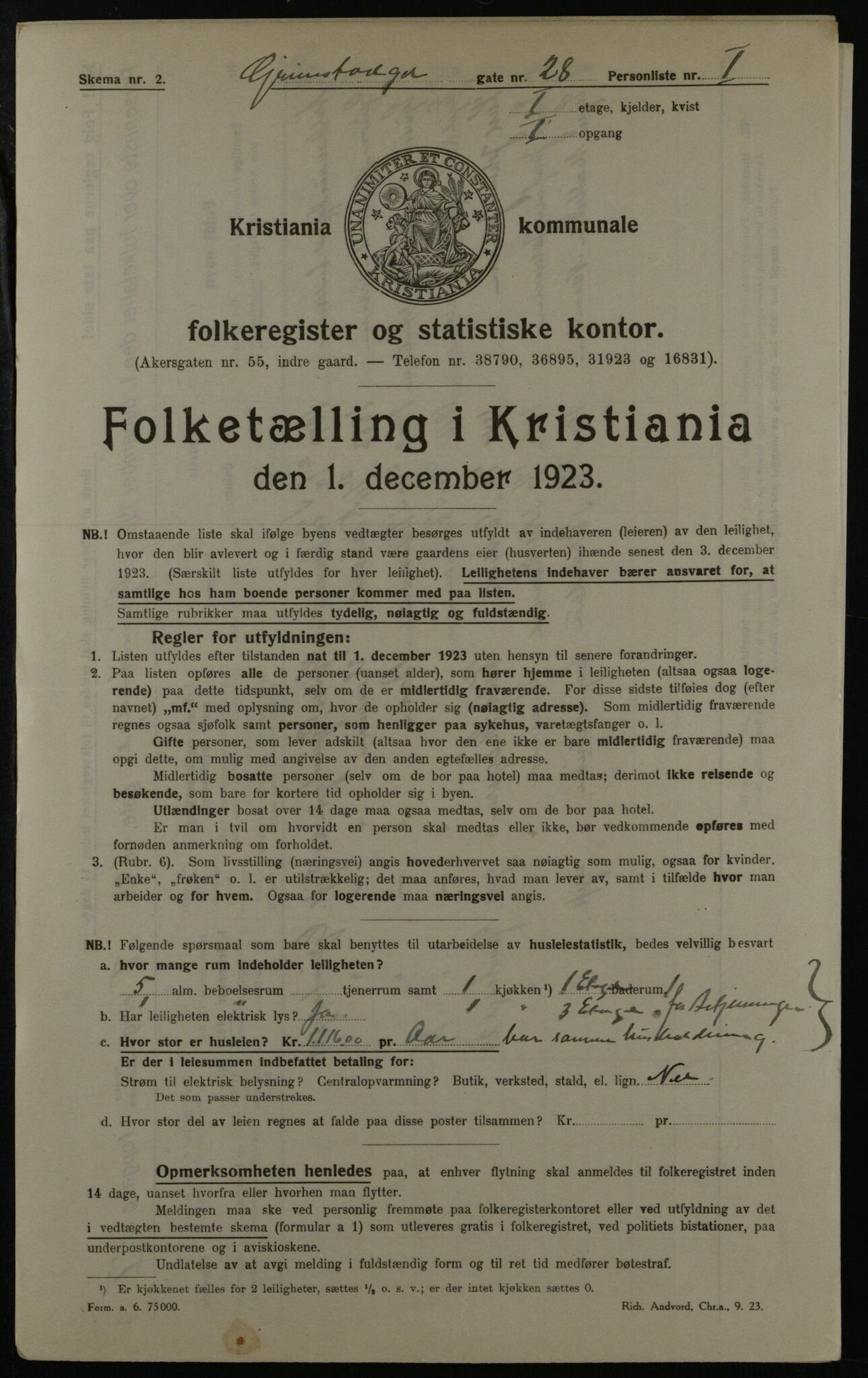 OBA, Municipal Census 1923 for Kristiania, 1923, p. 34037