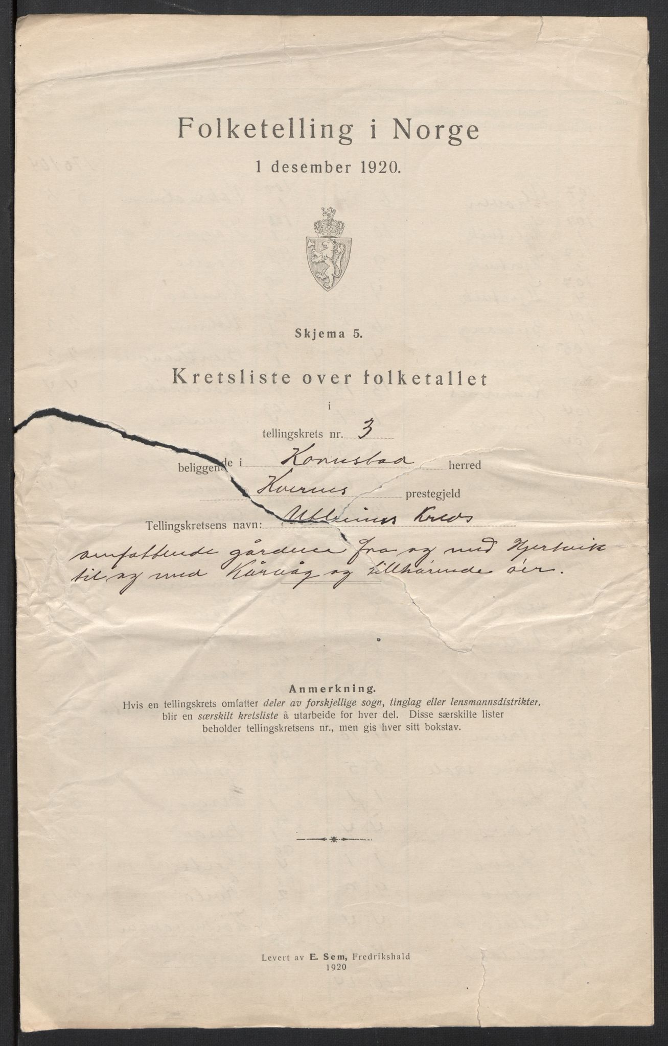 SAT, 1920 census for Kornstad, 1920, p. 12