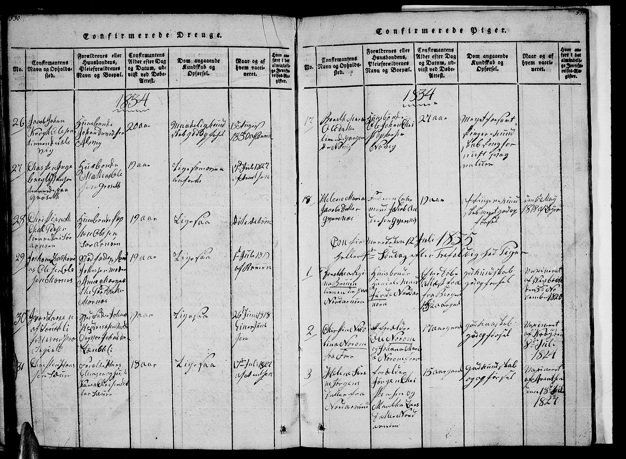 Ministerialprotokoller, klokkerbøker og fødselsregistre - Nordland, AV/SAT-A-1459/805/L0105: Parish register (copy) no. 805C01, 1820-1839, p. 530-531