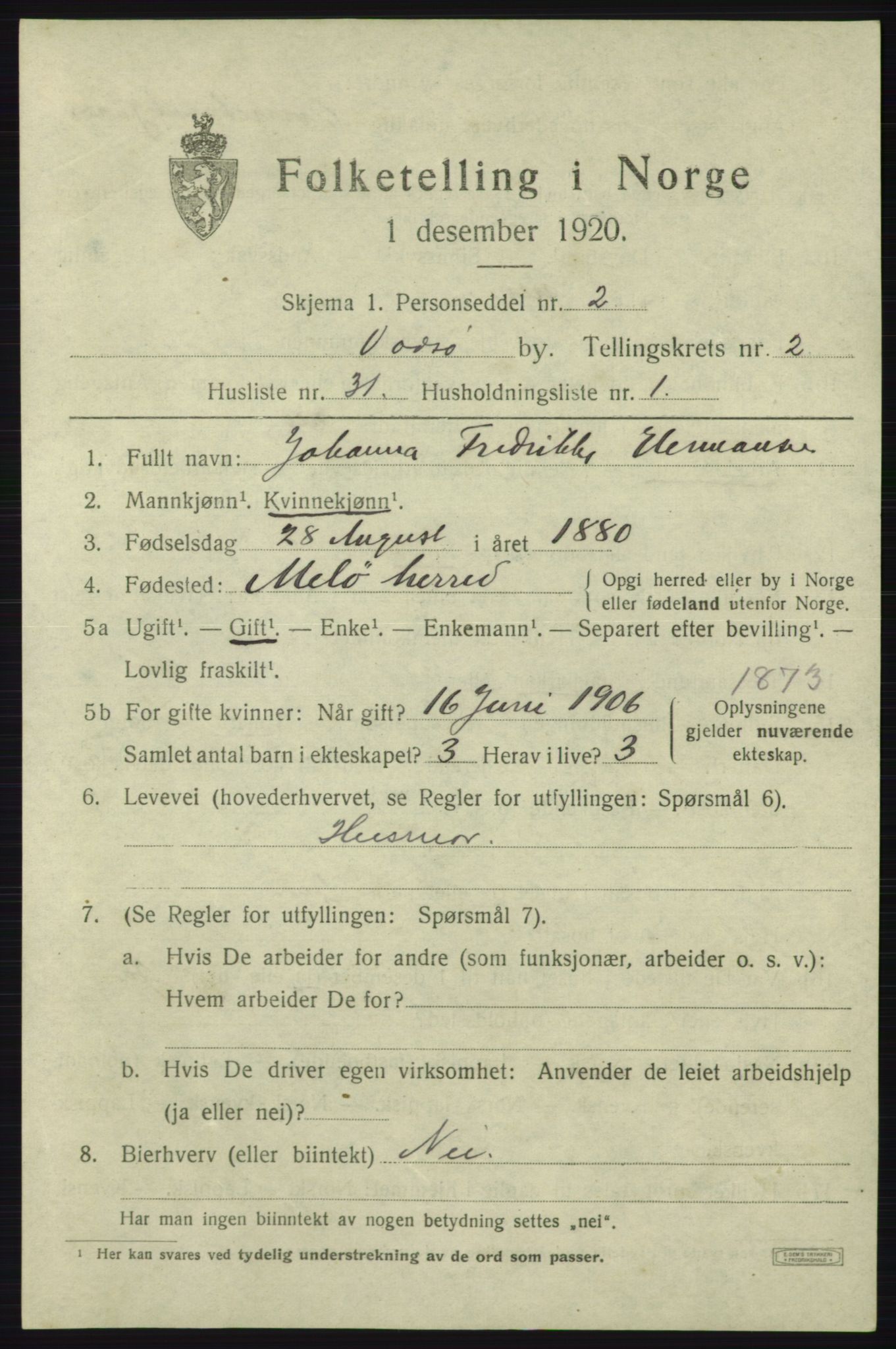 SATØ, 1920 census for Vadsø, 1920, p. 3739