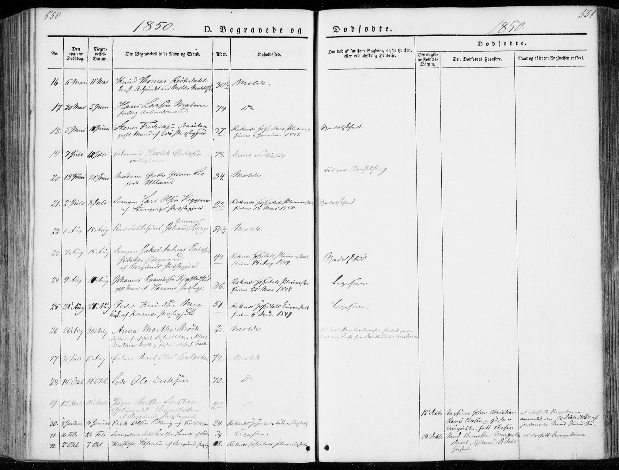 Ministerialprotokoller, klokkerbøker og fødselsregistre - Møre og Romsdal, SAT/A-1454/558/L0689: Parish register (official) no. 558A03, 1843-1872, p. 550-551