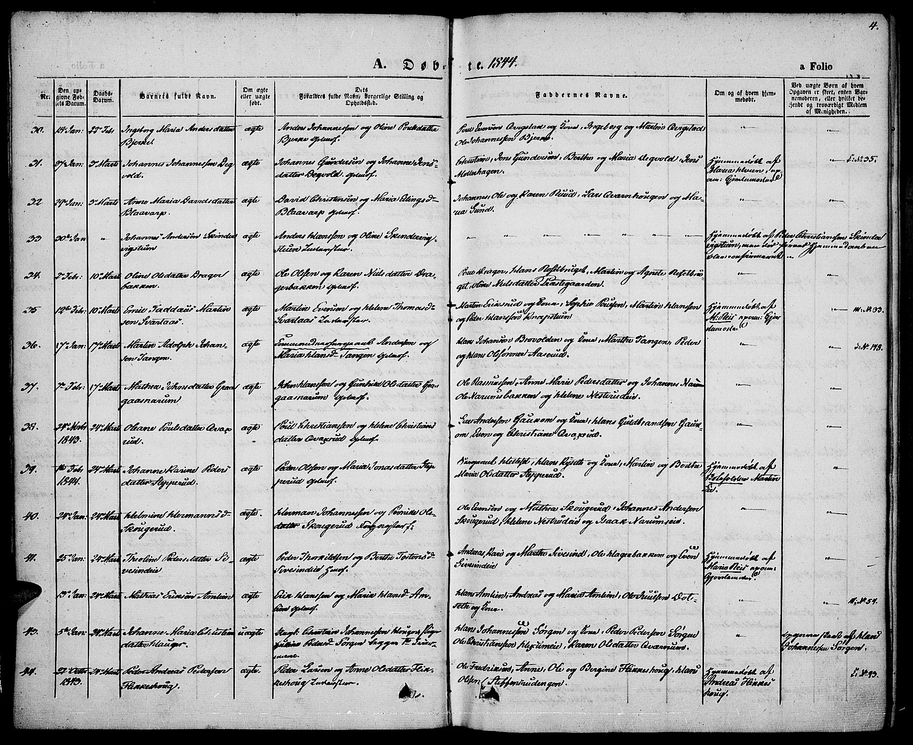 Vestre Toten prestekontor, AV/SAH-PREST-108/H/Ha/Haa/L0004: Parish register (official) no. 4, 1844-1849, p. 4