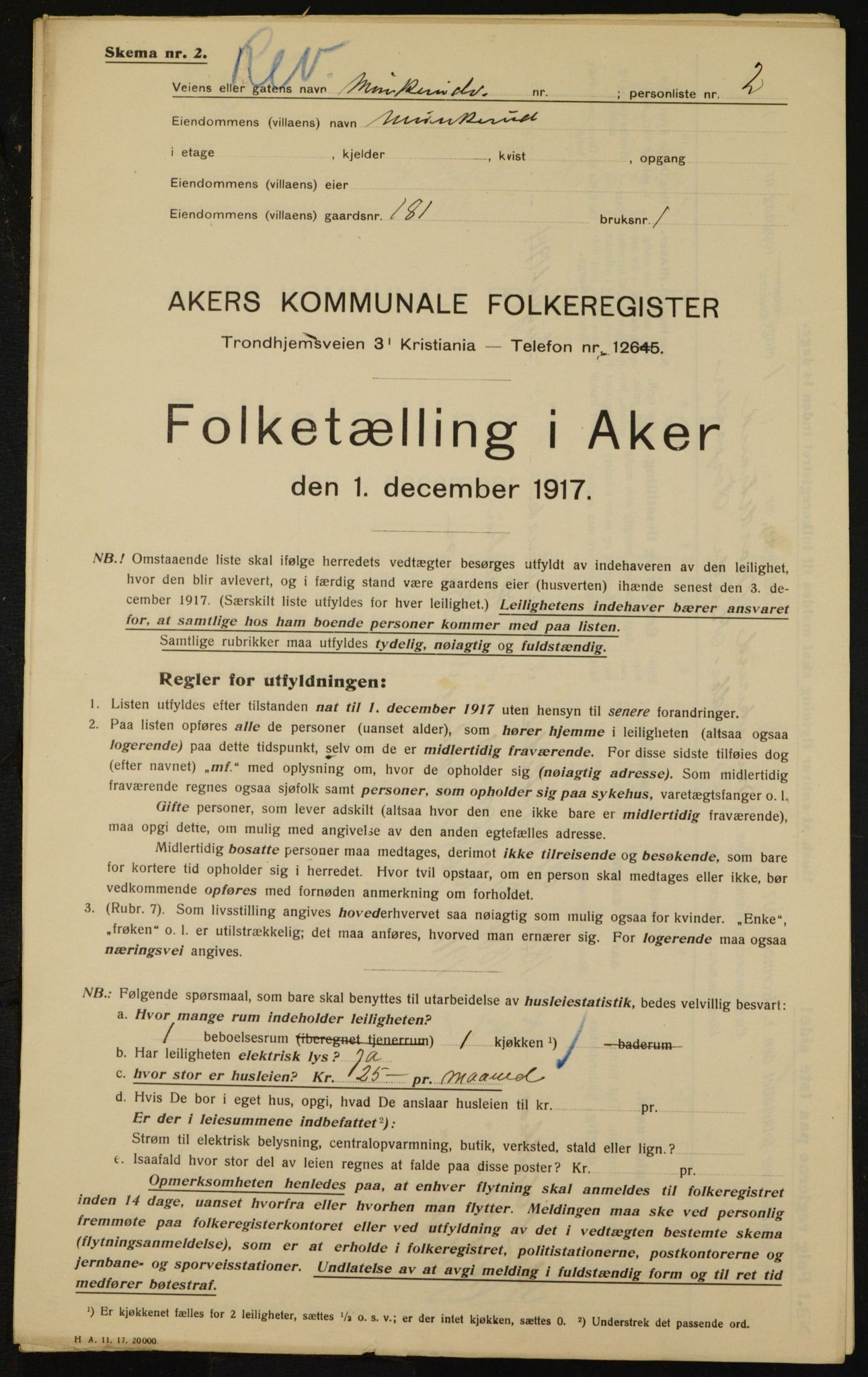 OBA, Municipal Census 1917 for Aker, 1917, p. 18575