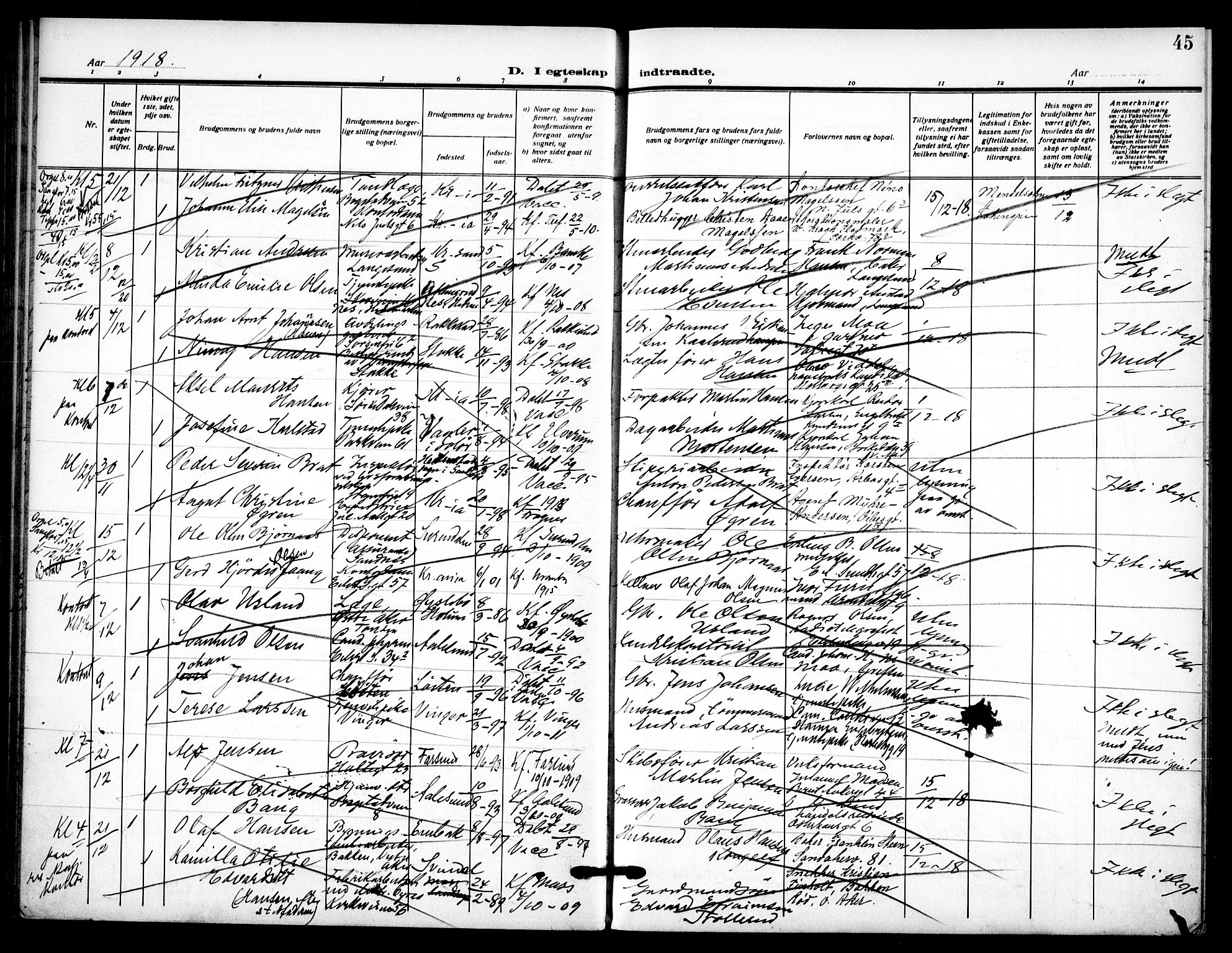 Uranienborg prestekontor Kirkebøker, AV/SAO-A-10877/H/Ha/L0005: Banns register no. I 5, 1915-1928, p. 45