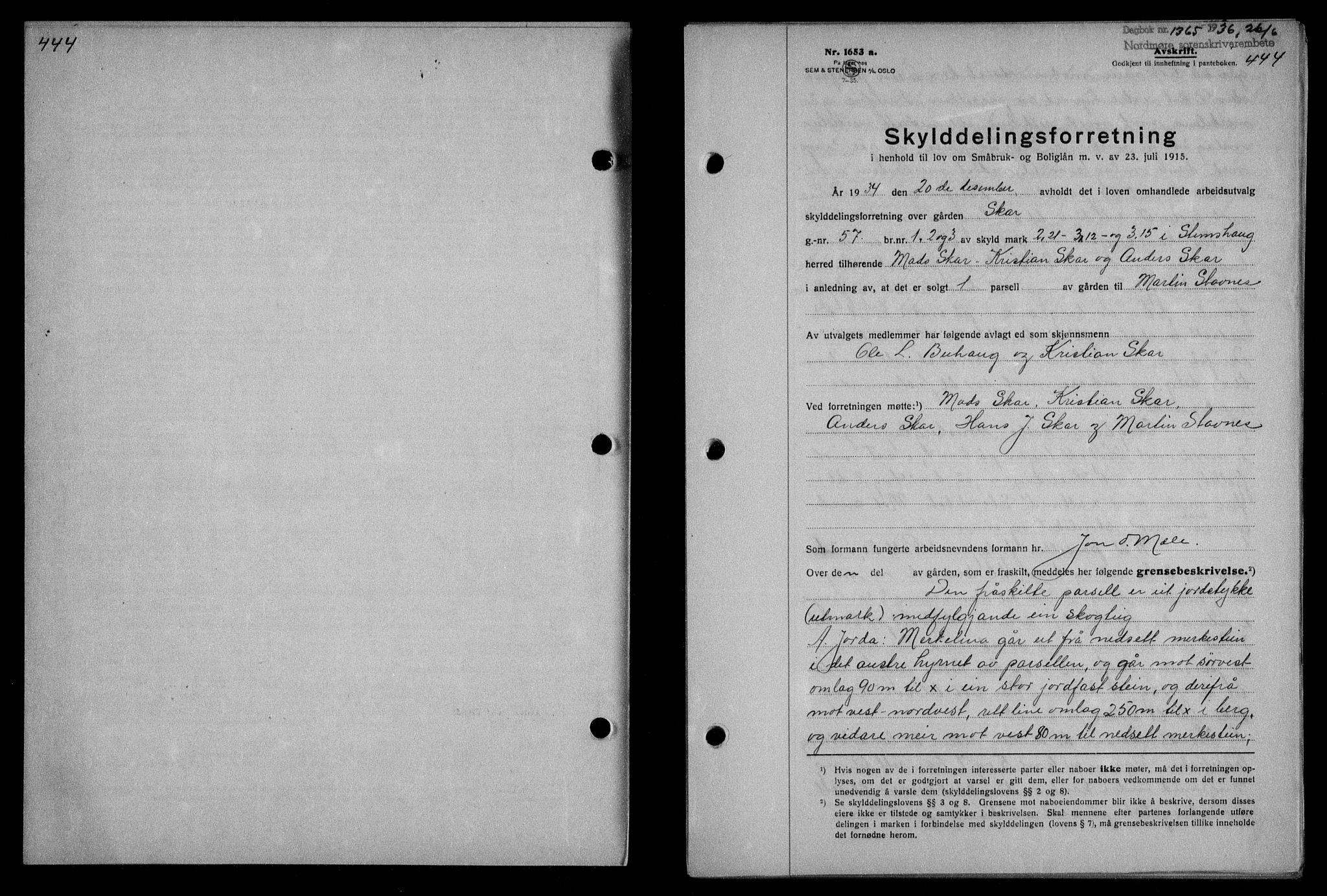 Nordmøre sorenskriveri, AV/SAT-A-4132/1/2/2Ca/L0088: Mortgage book no. 78, 1936-1936, Diary no: : 1365/1936