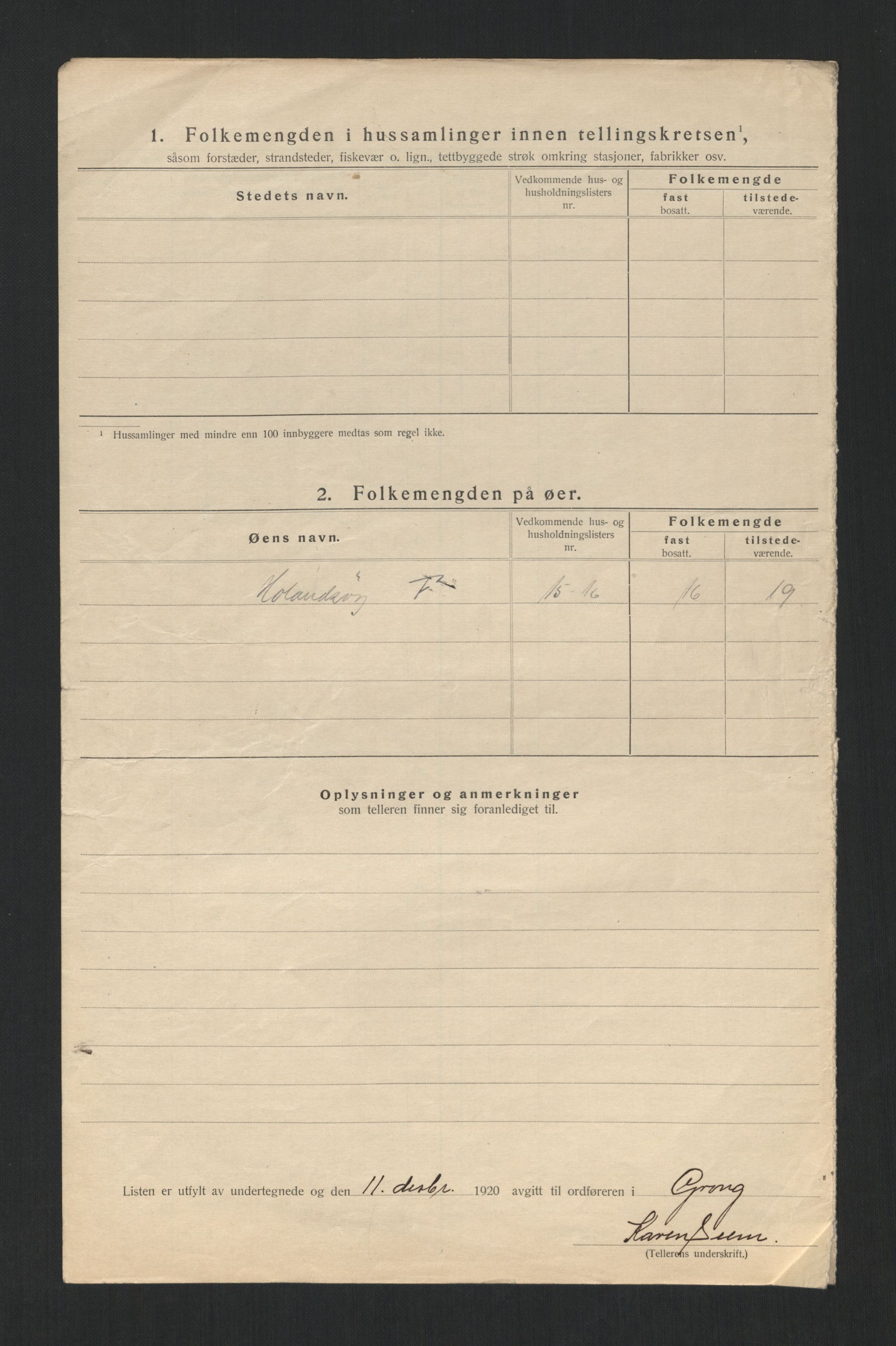 SAT, 1920 census for Grong, 1920, p. 11