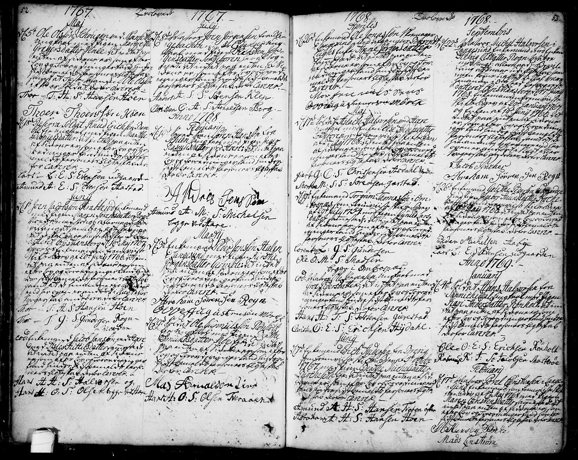 Bamble kirkebøker, SAKO/A-253/F/Fa/L0001: Parish register (official) no. I 1, 1702-1774, p. 52-53