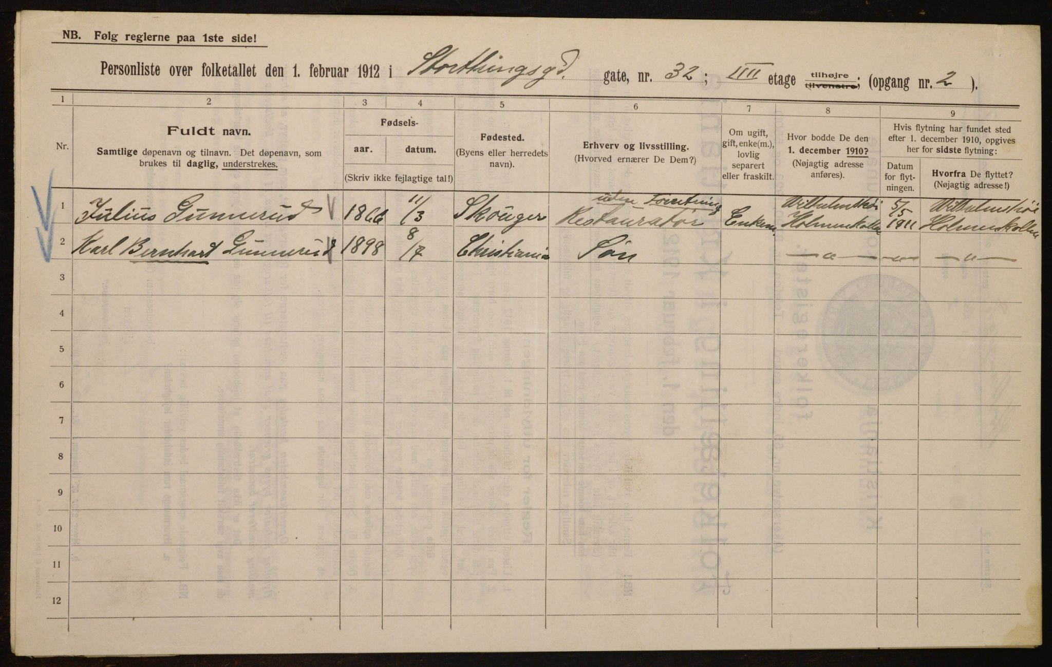 OBA, Municipal Census 1912 for Kristiania, 1912, p. 103660