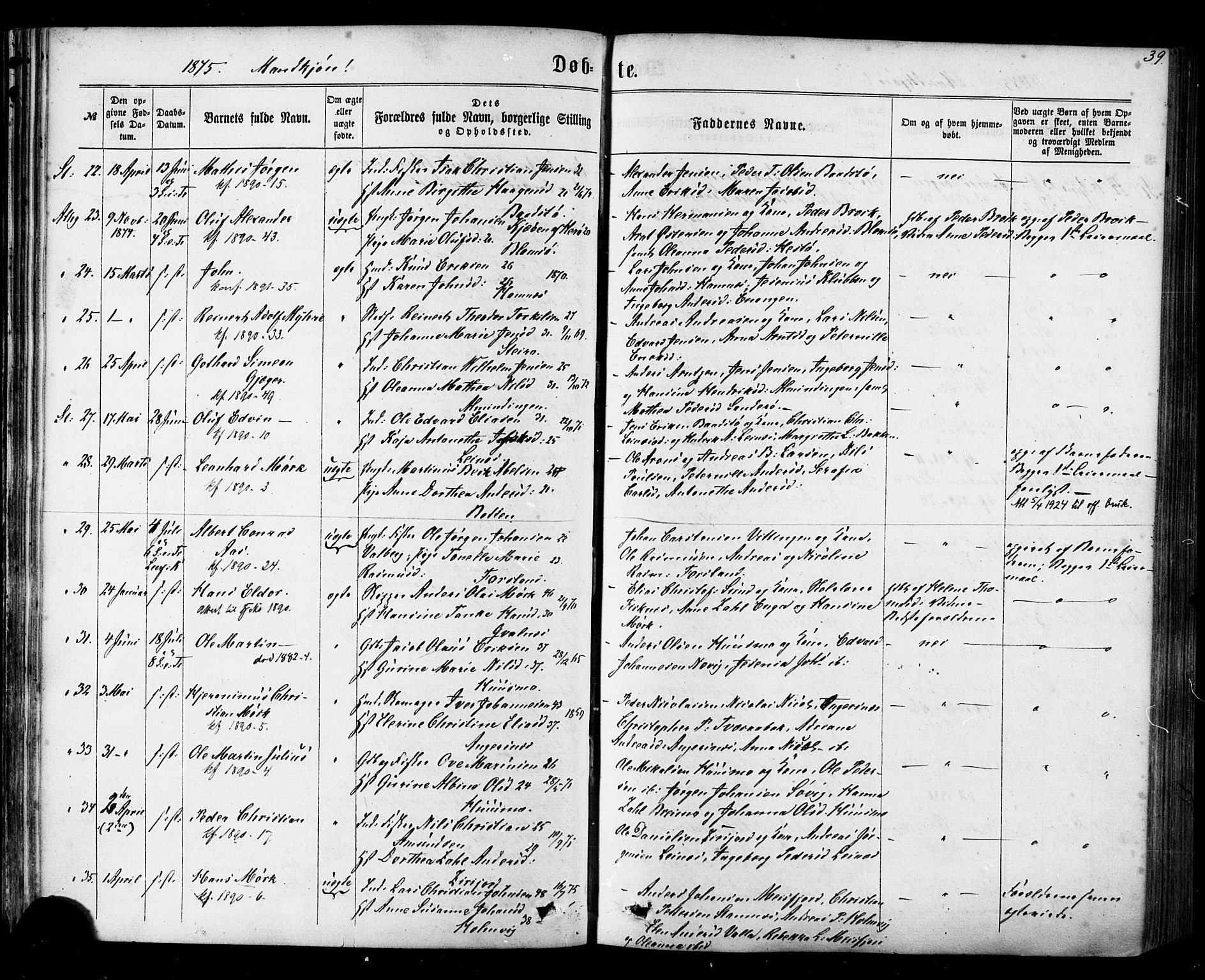 Ministerialprotokoller, klokkerbøker og fødselsregistre - Nordland, SAT/A-1459/830/L0449: Parish register (official) no. 830A13, 1866-1886, p. 39
