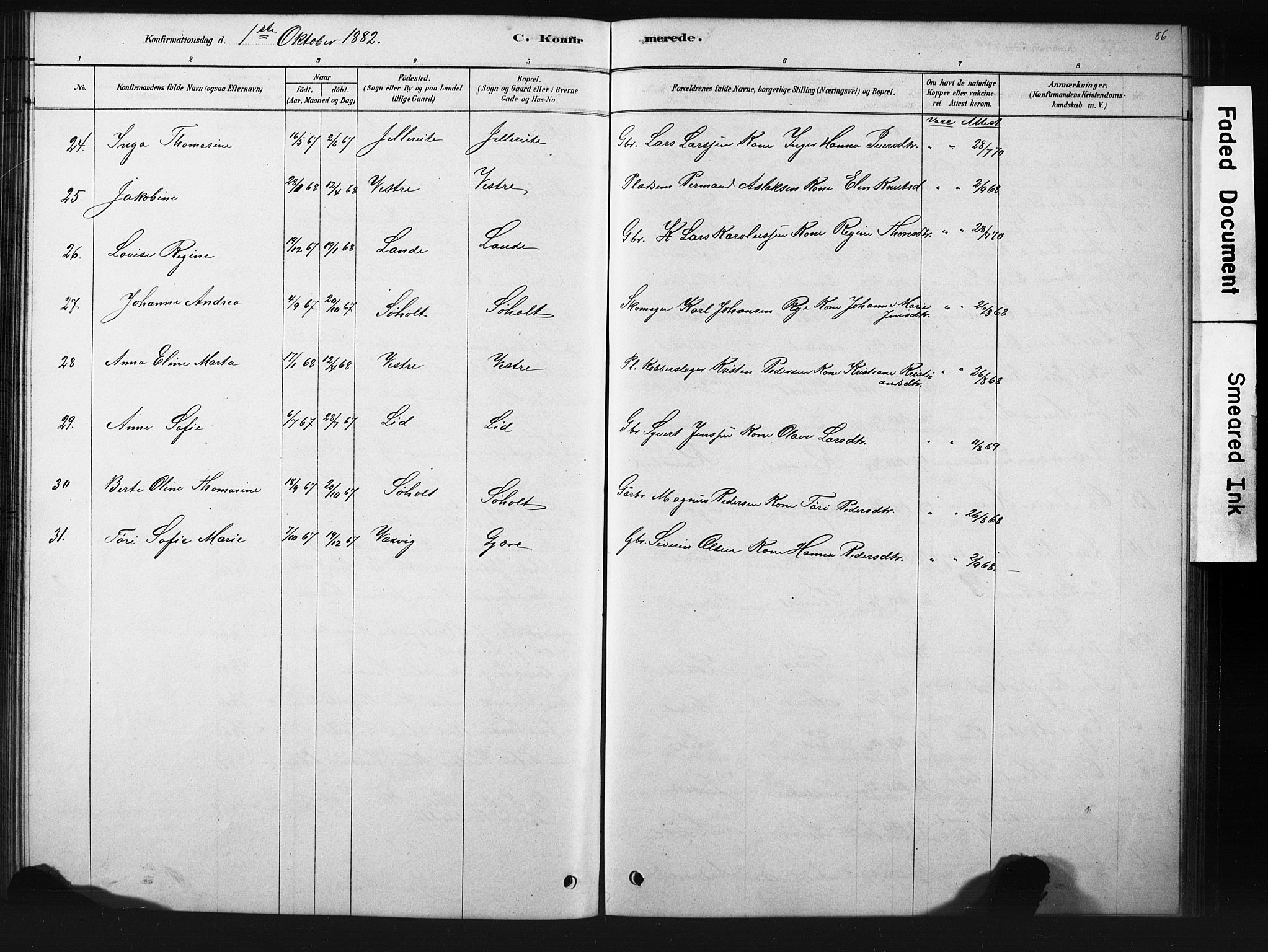 Ministerialprotokoller, klokkerbøker og fødselsregistre - Møre og Romsdal, SAT/A-1454/522/L0326: Parish register (copy) no. 522C05, 1878-1890, p. 86