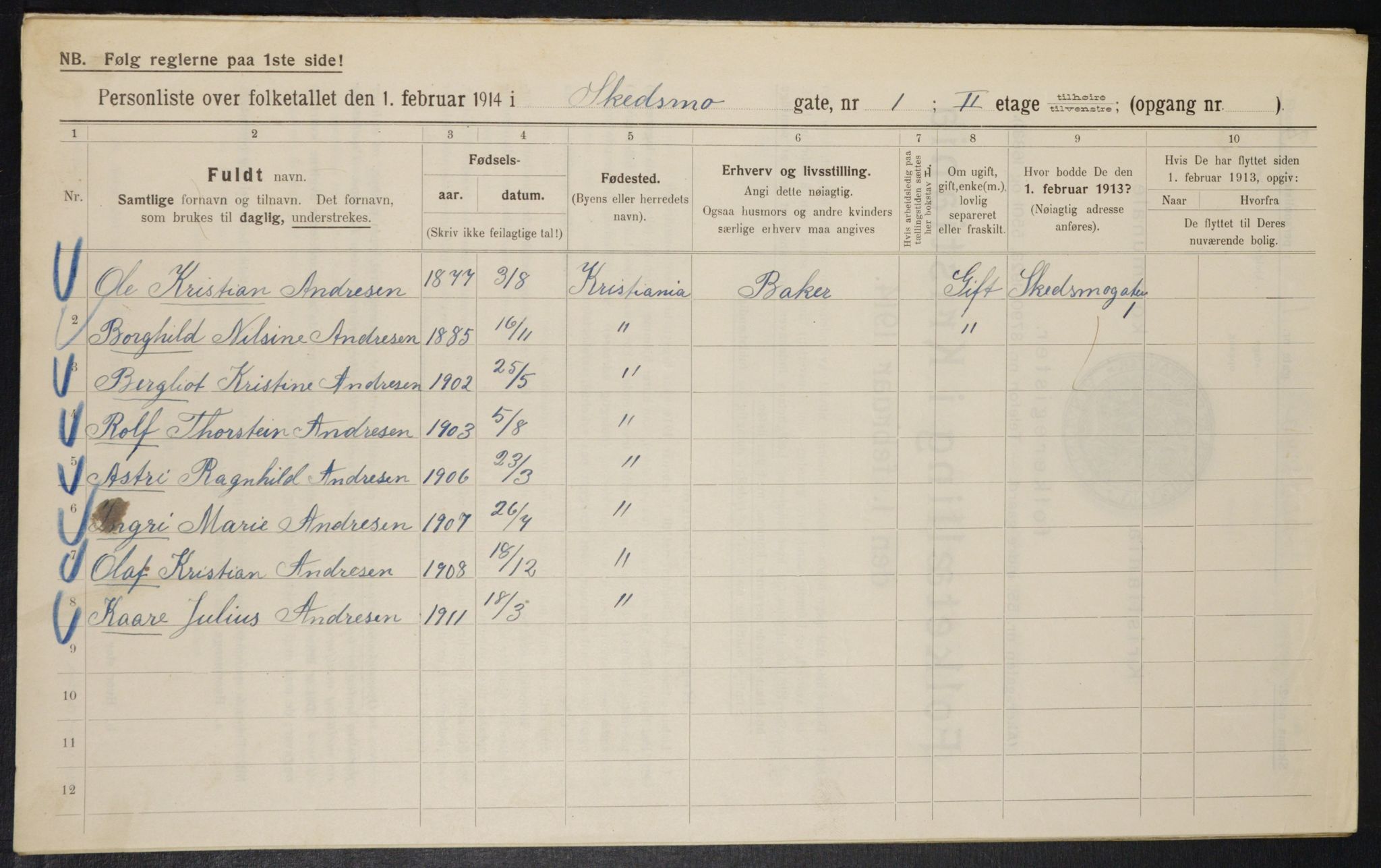 OBA, Municipal Census 1914 for Kristiania, 1914, p. 95138