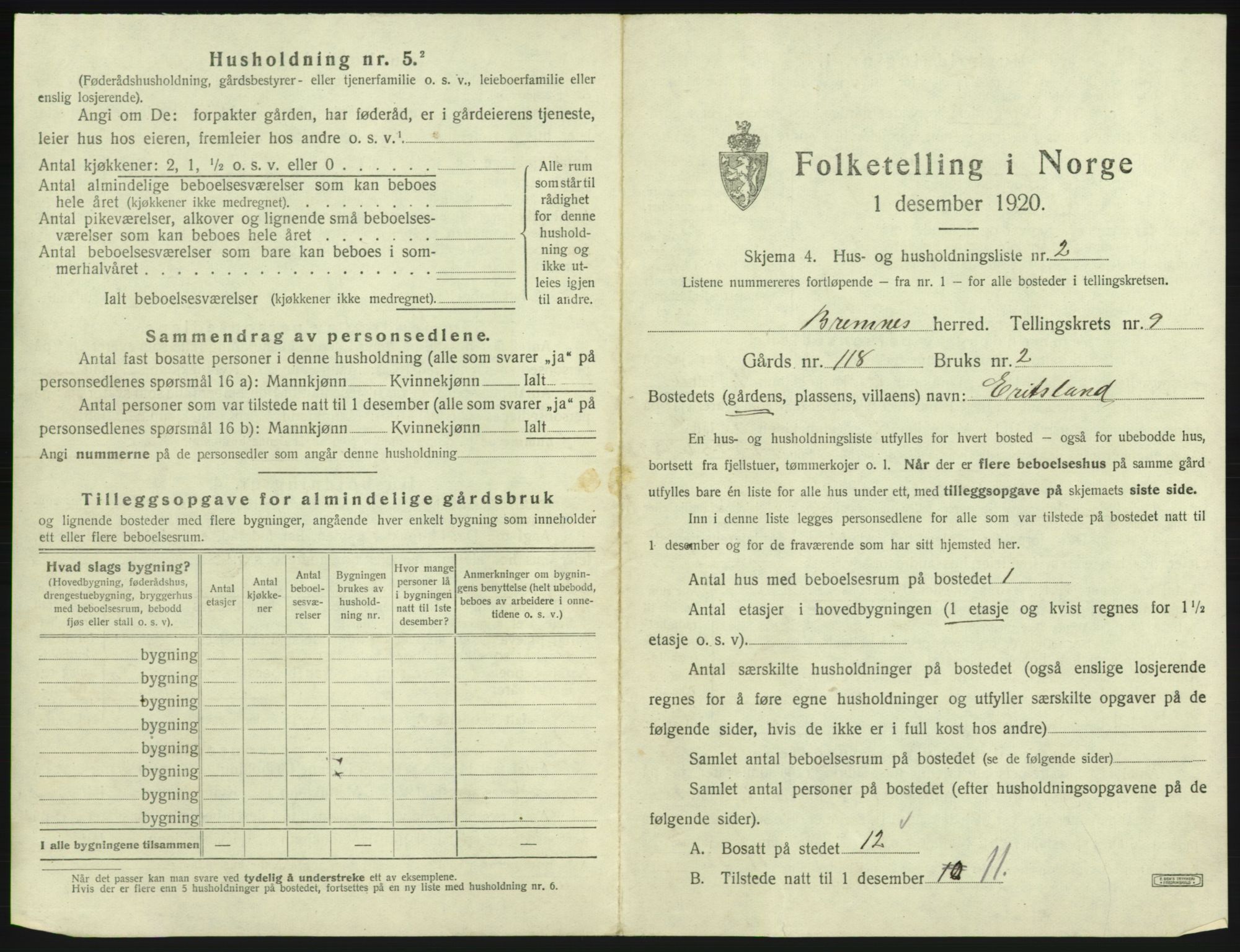 SAB, 1920 census for Bremnes, 1920, p. 783