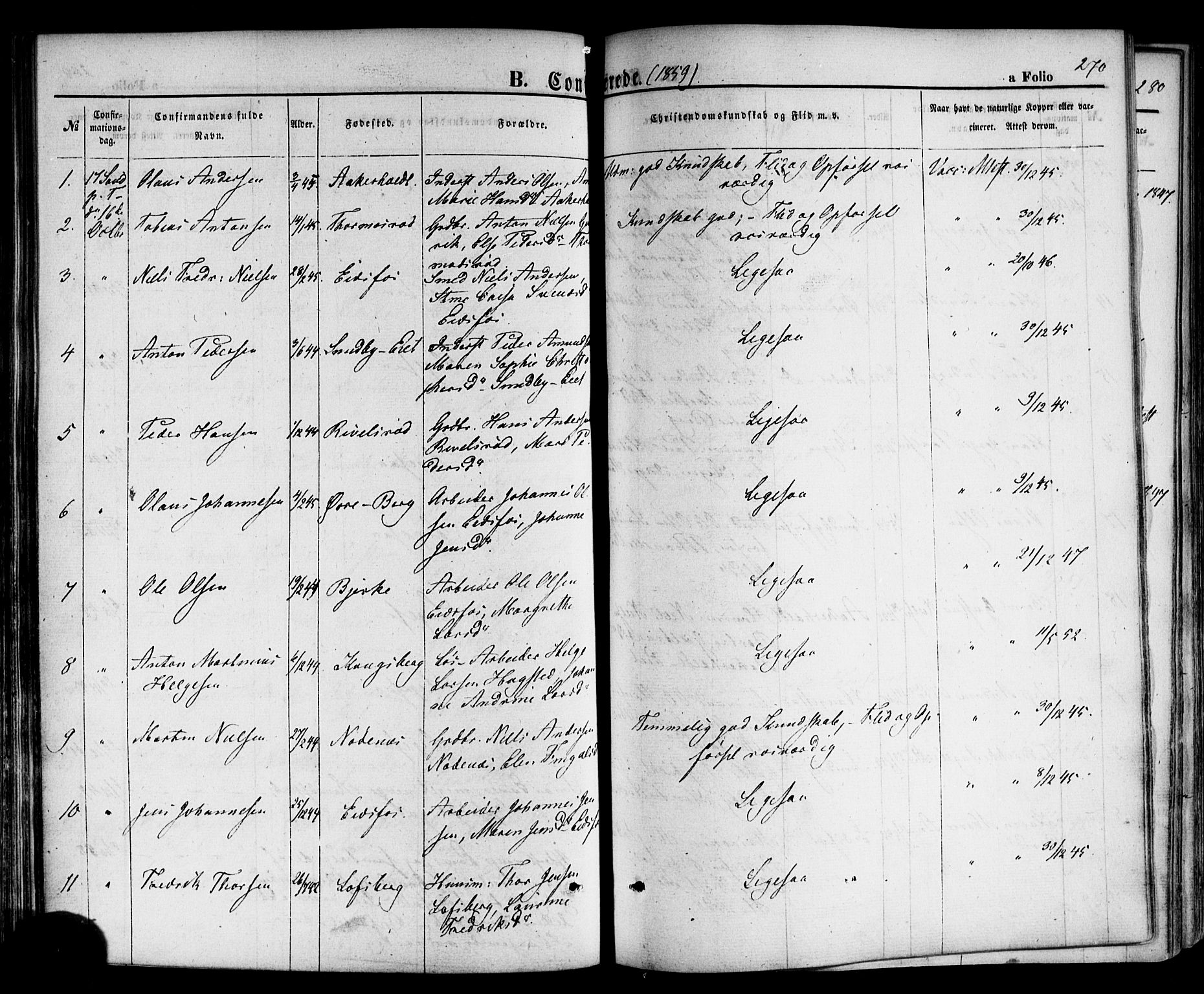 Hof kirkebøker, AV/SAKO-A-64/F/Fa/L0006: Parish register (official) no. I 6, 1851-1877, p. 270