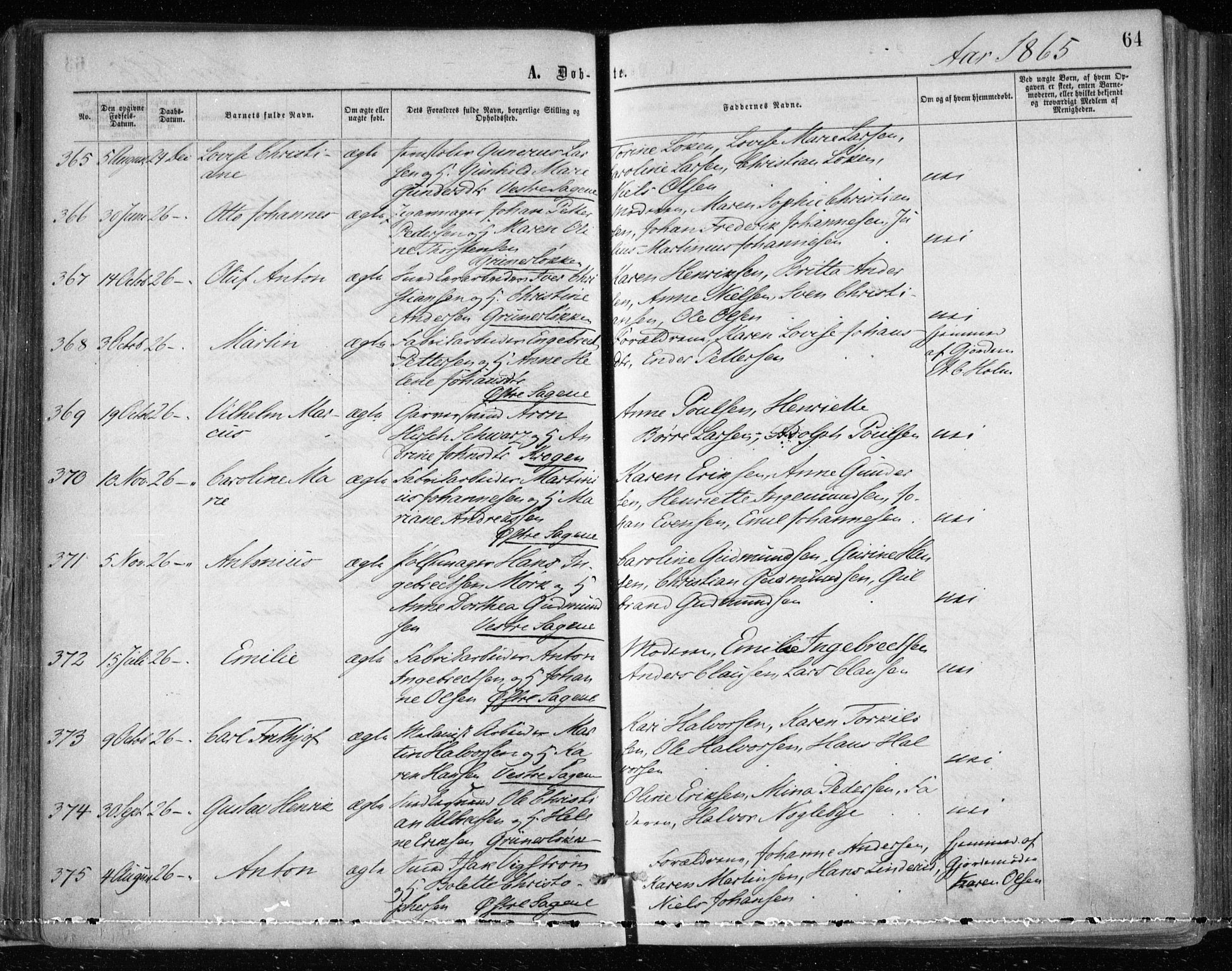 Gamle Aker prestekontor Kirkebøker, AV/SAO-A-10617a/F/L0002: Parish register (official) no. 2, 1864-1872, p. 64