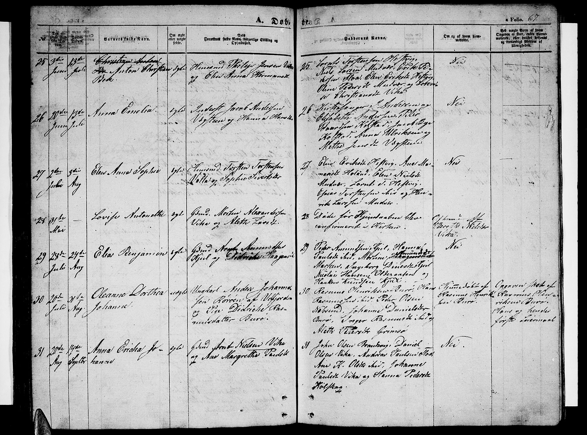 Ministerialprotokoller, klokkerbøker og fødselsregistre - Nordland, AV/SAT-A-1459/816/L0251: Parish register (copy) no. 816C01, 1852-1870, p. 67