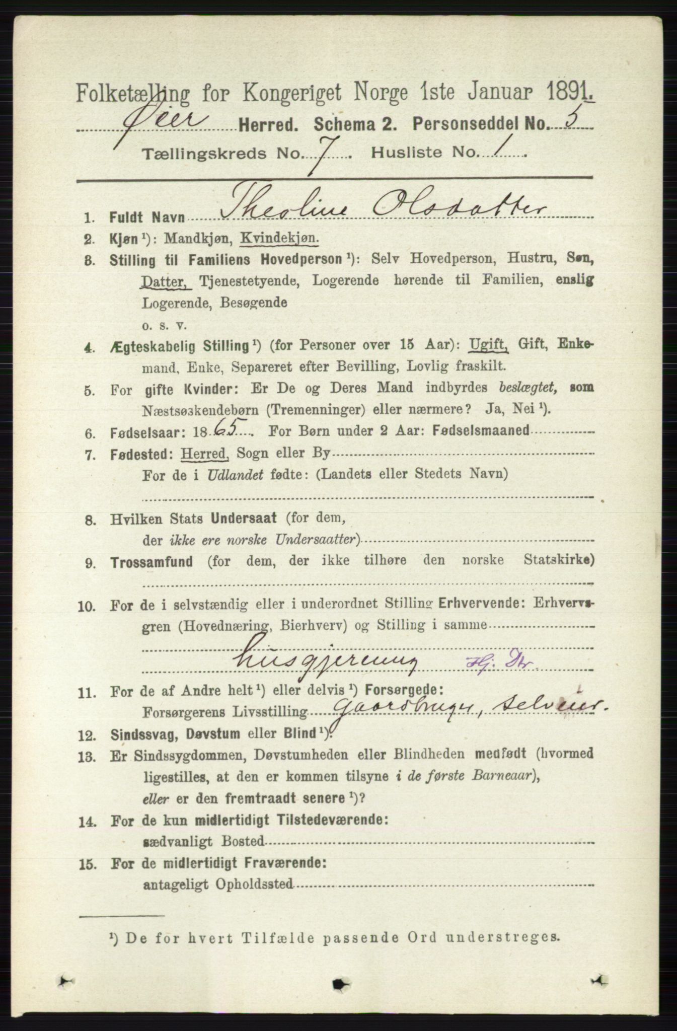 RA, 1891 census for 0521 Øyer, 1891, p. 2480