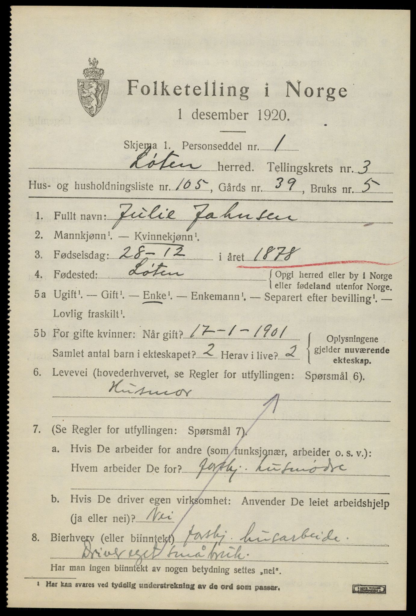 SAH, 1920 census for Løten, 1920, p. 8435