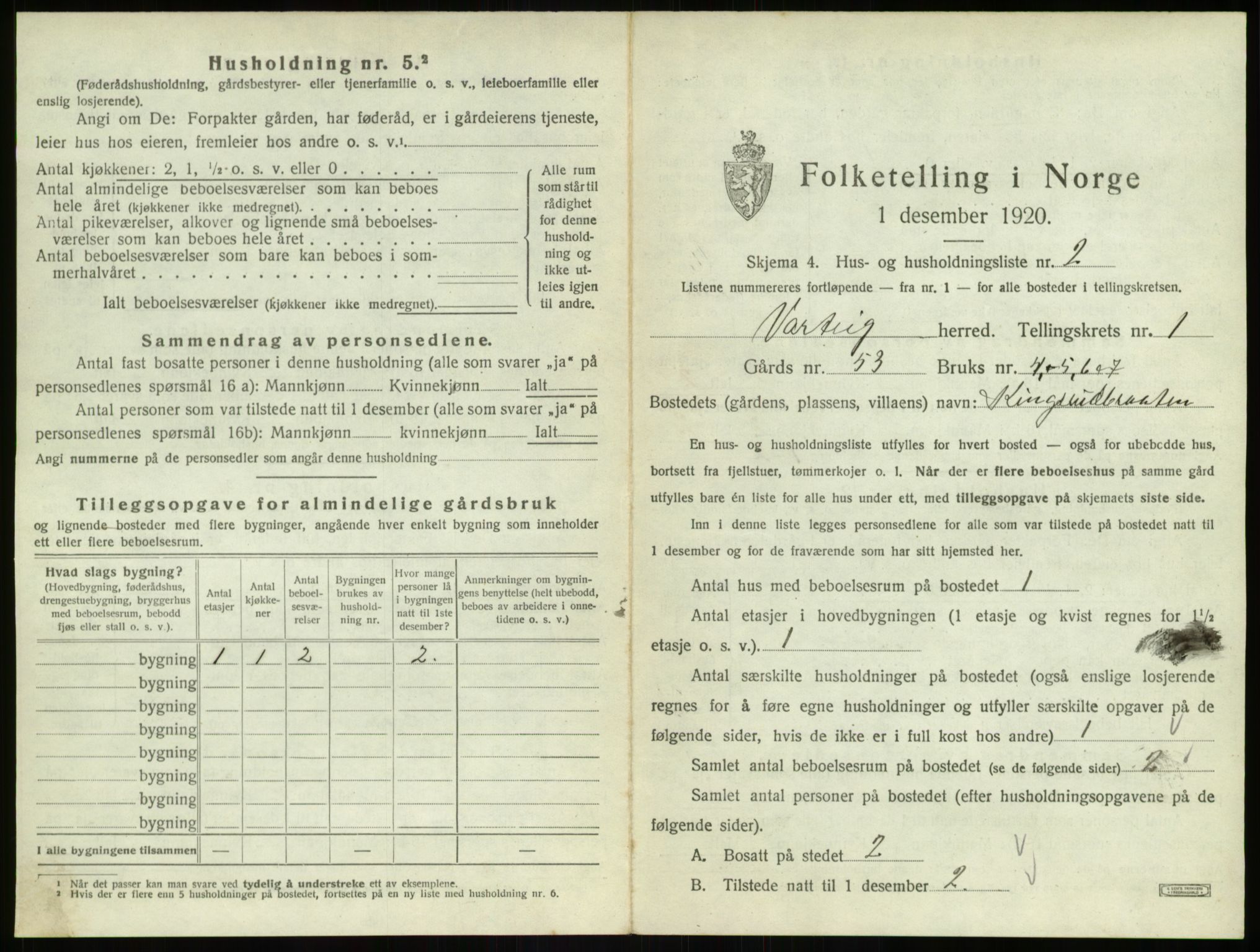 SAO, 1920 census for Varteig, 1920, p. 21