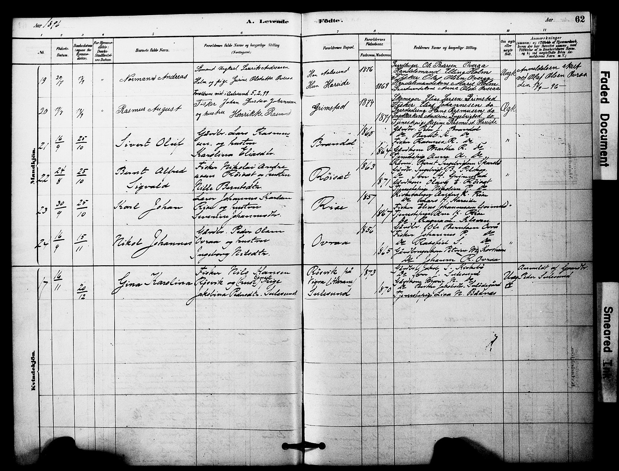 Ministerialprotokoller, klokkerbøker og fødselsregistre - Møre og Romsdal, SAT/A-1454/510/L0122: Parish register (official) no. 510A02, 1878-1897, p. 62