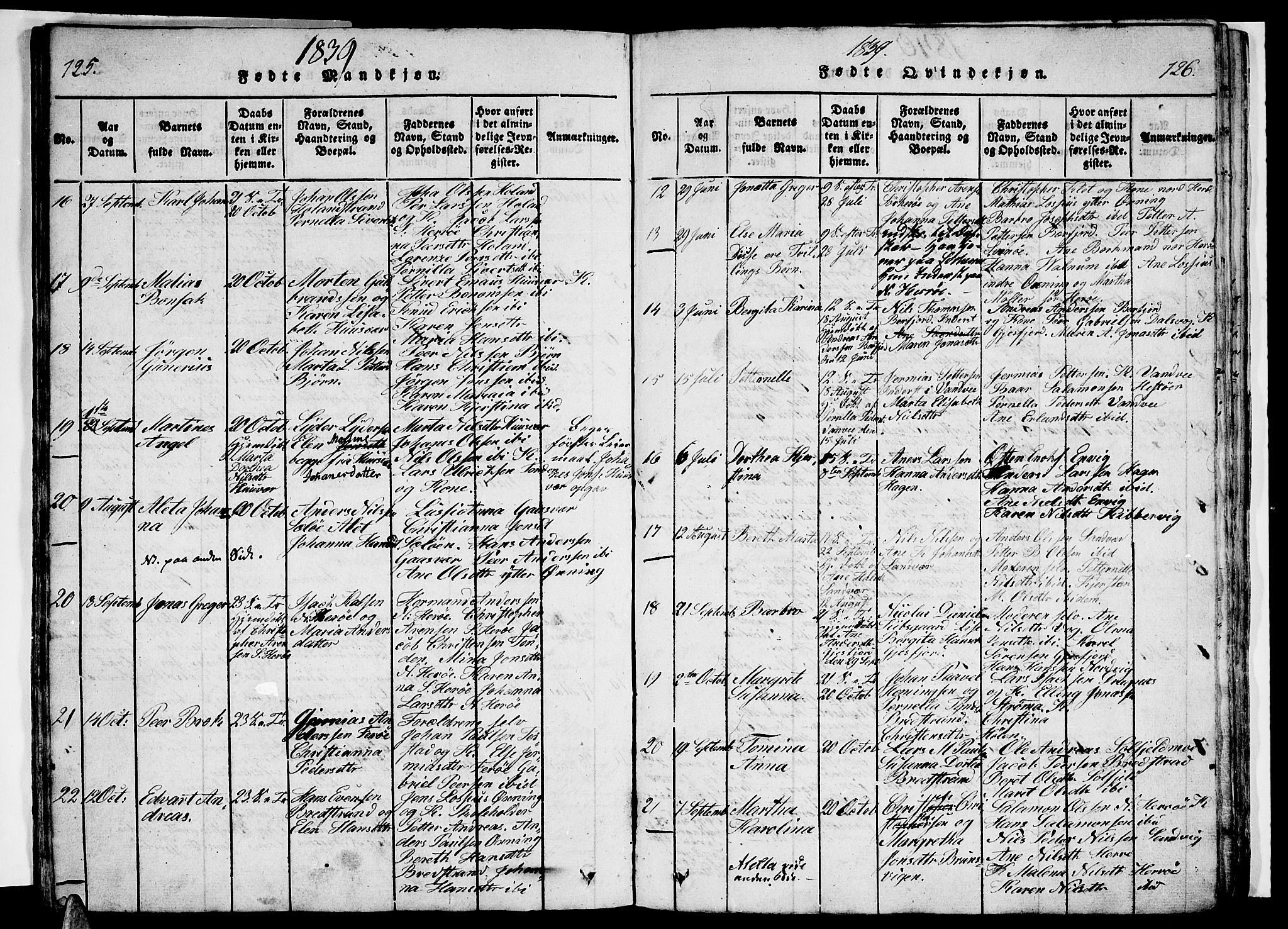 Ministerialprotokoller, klokkerbøker og fødselsregistre - Nordland, SAT/A-1459/834/L0510: Parish register (copy) no. 834C01, 1820-1847, p. 125-126