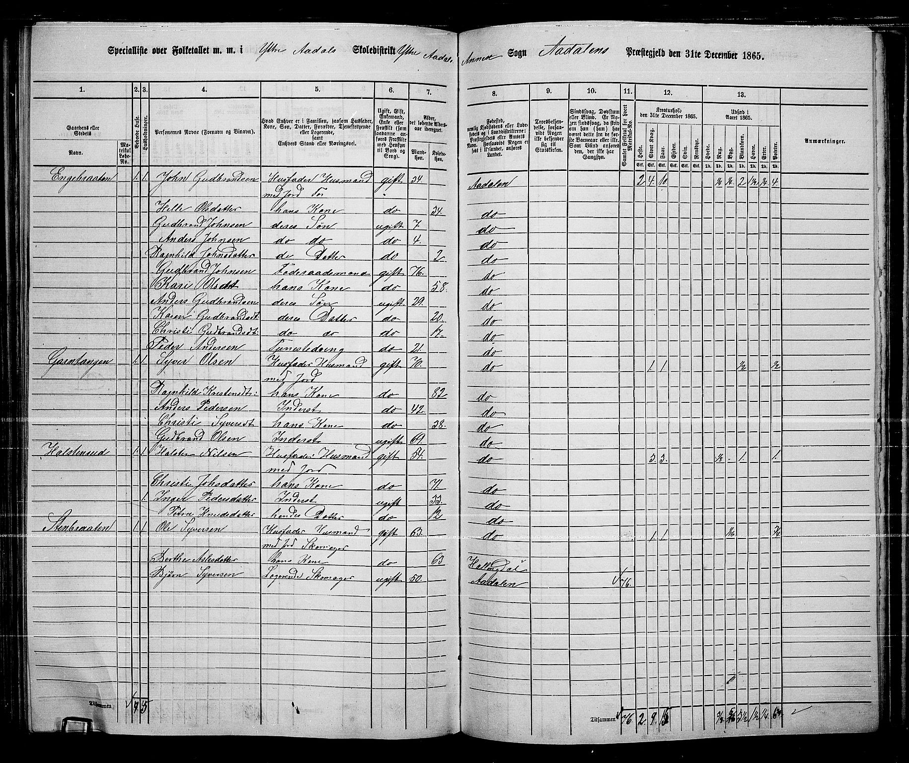 RA, 1865 census for Ådal, 1865, p. 94