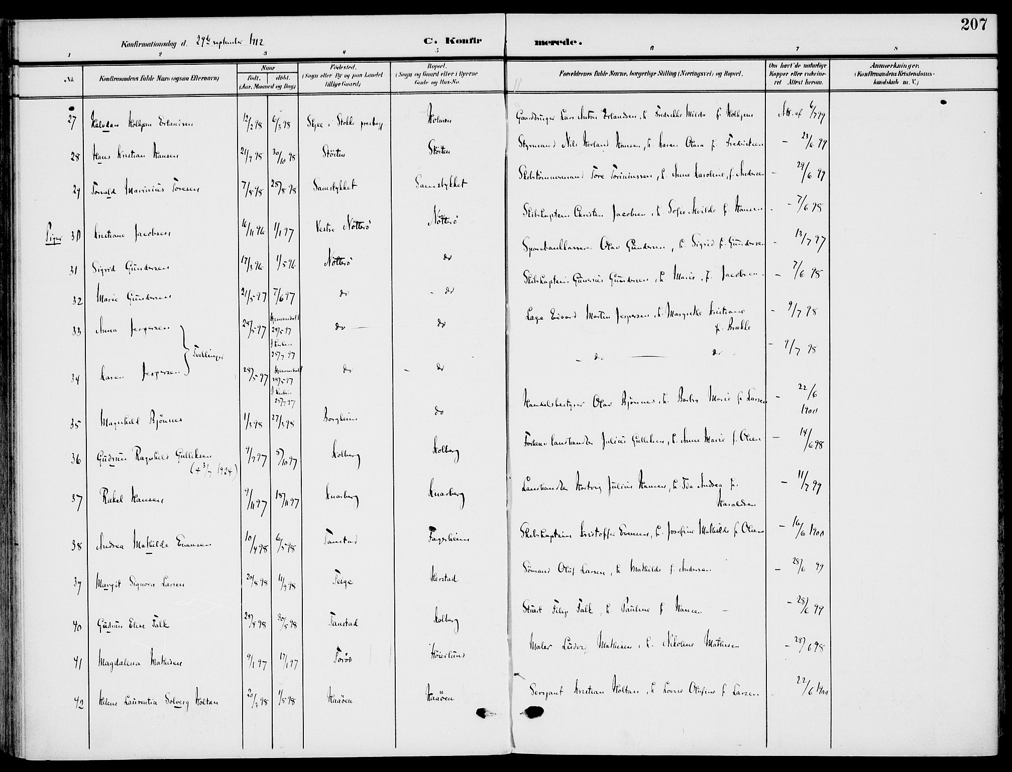 Nøtterøy kirkebøker, AV/SAKO-A-354/F/Fa/L0010: Parish register (official) no. I 10, 1908-1919, p. 207