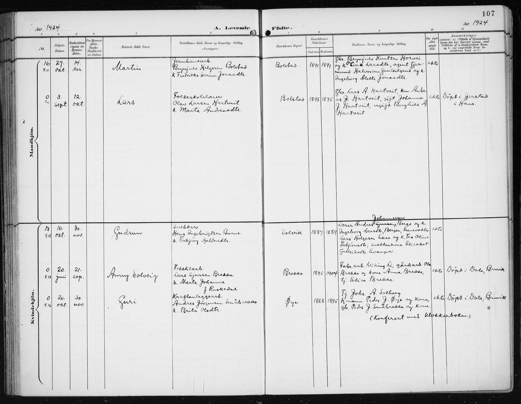 Evanger sokneprestembete, SAB/A-99924: Parish register (official) no. A  3, 1900-1930, p. 107