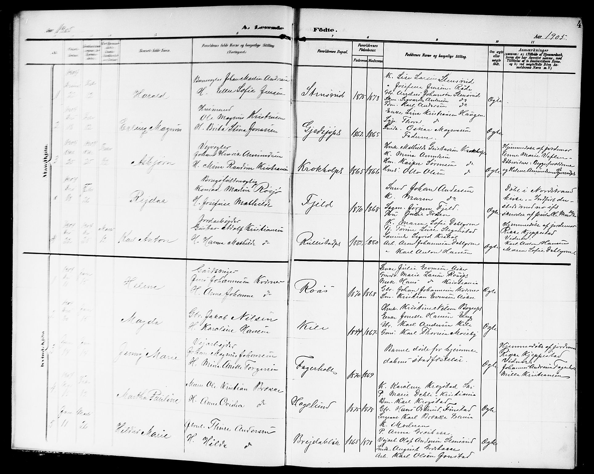 Kråkstad prestekontor Kirkebøker, SAO/A-10125a/G/Gb/L0001: Parish register (copy) no. II 1, 1905-1920, p. 4