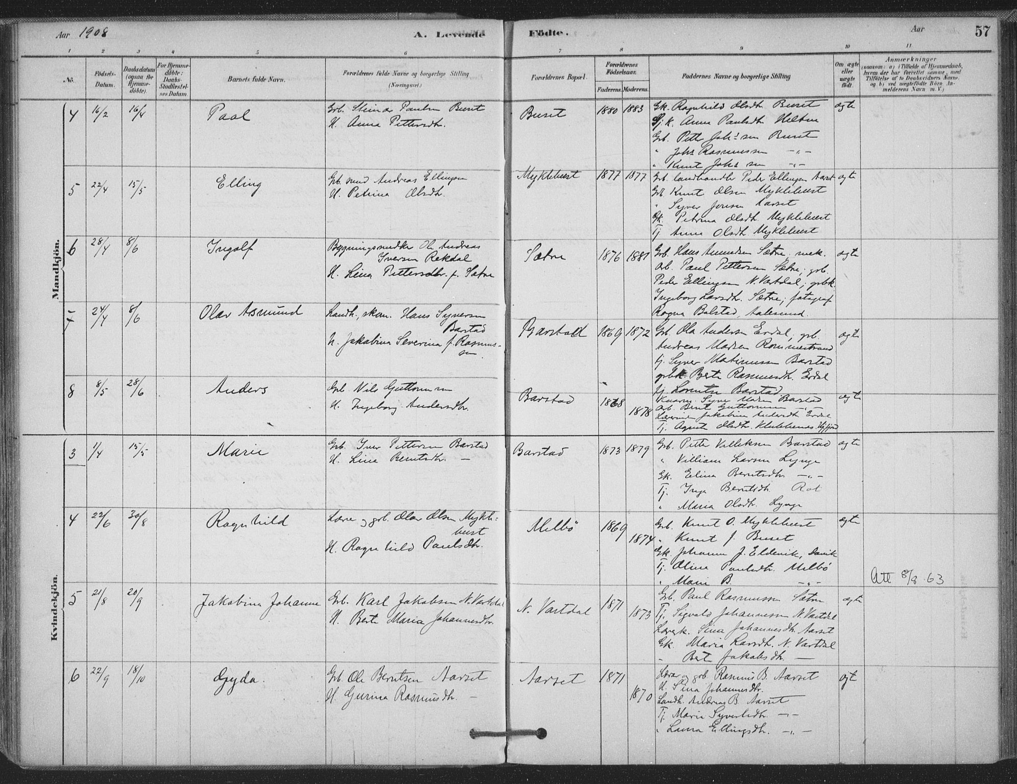 Ministerialprotokoller, klokkerbøker og fødselsregistre - Møre og Romsdal, AV/SAT-A-1454/514/L0199: Parish register (official) no. 514A01, 1878-1912, p. 57