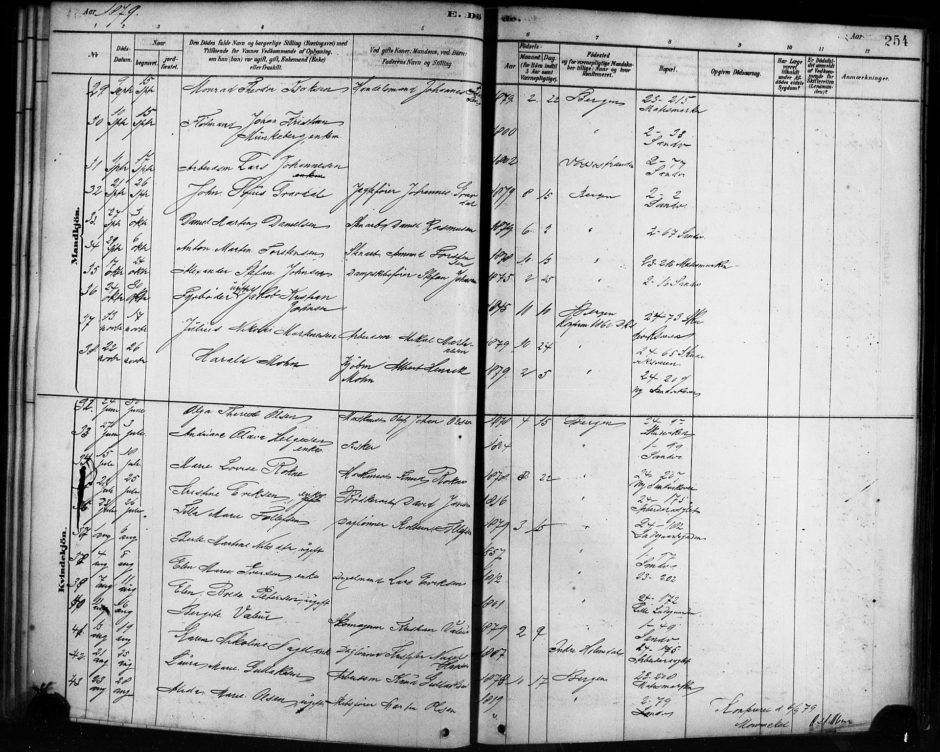 Sandviken Sokneprestembete, AV/SAB-A-77601/H/Ha/L0002: Parish register (official) no. A 2, 1878-1896, p. 254