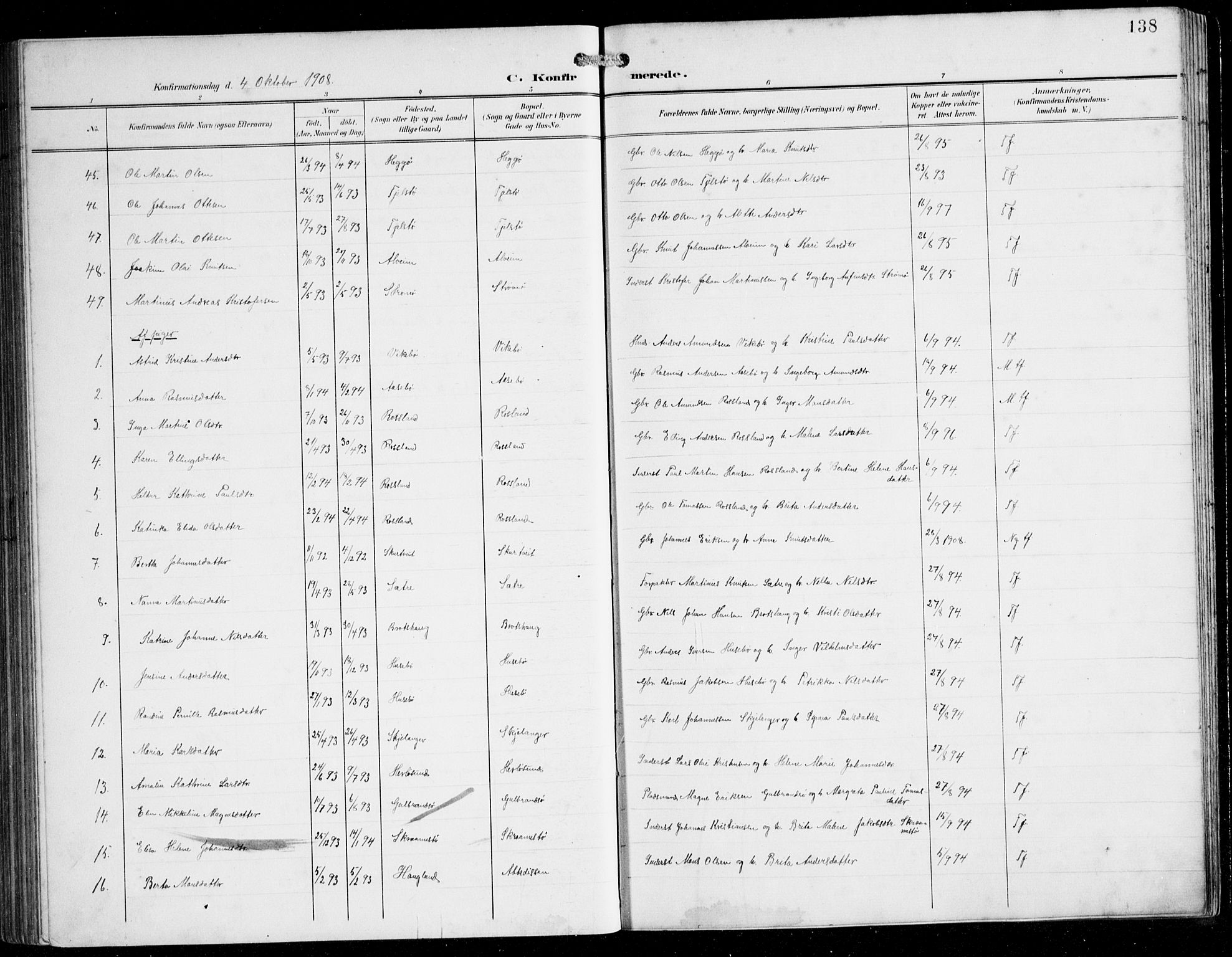 Herdla Sokneprestembete, AV/SAB-A-75701/H/Hab: Parish register (copy) no. C 1, 1900-1913, p. 138