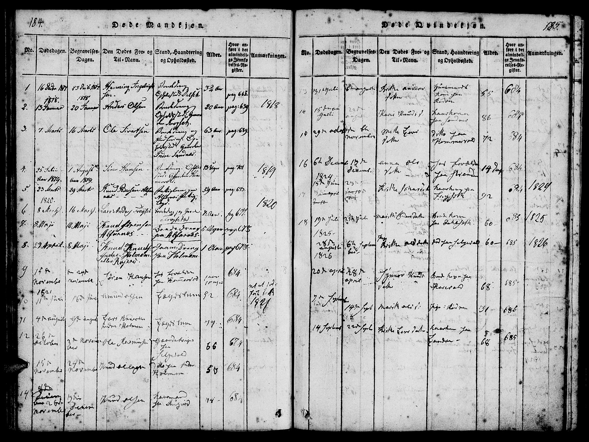 Ministerialprotokoller, klokkerbøker og fødselsregistre - Møre og Romsdal, AV/SAT-A-1454/548/L0612: Parish register (official) no. 548A01, 1818-1846, p. 184-185