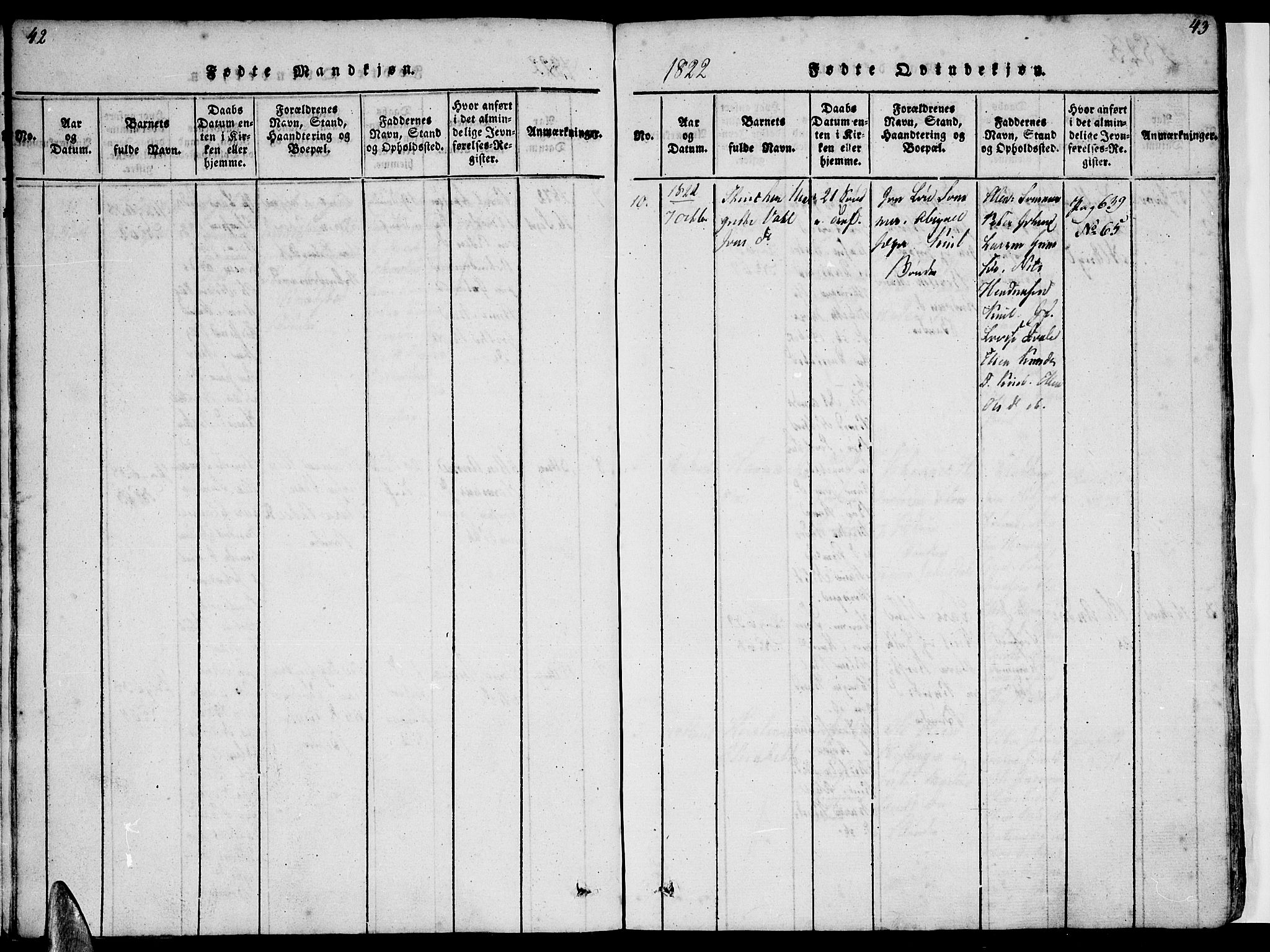 Ministerialprotokoller, klokkerbøker og fødselsregistre - Nordland, AV/SAT-A-1459/816/L0239: Parish register (official) no. 816A05, 1820-1845, p. 42-43