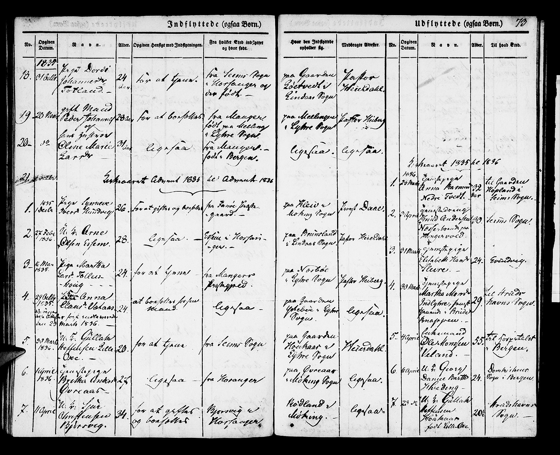 Lindås Sokneprestembete, SAB/A-76701/H/Haa: Parish register (official) no. A 9, 1835-1841, p. 73