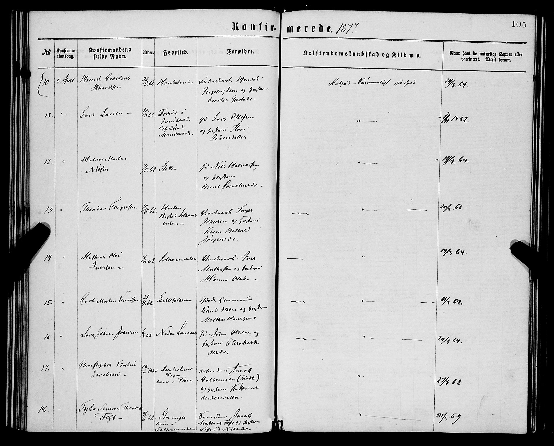 St. Jørgens hospital og Årstad sokneprestembete, SAB/A-99934: Parish register (official) no. A 8, 1864-1886, p. 105