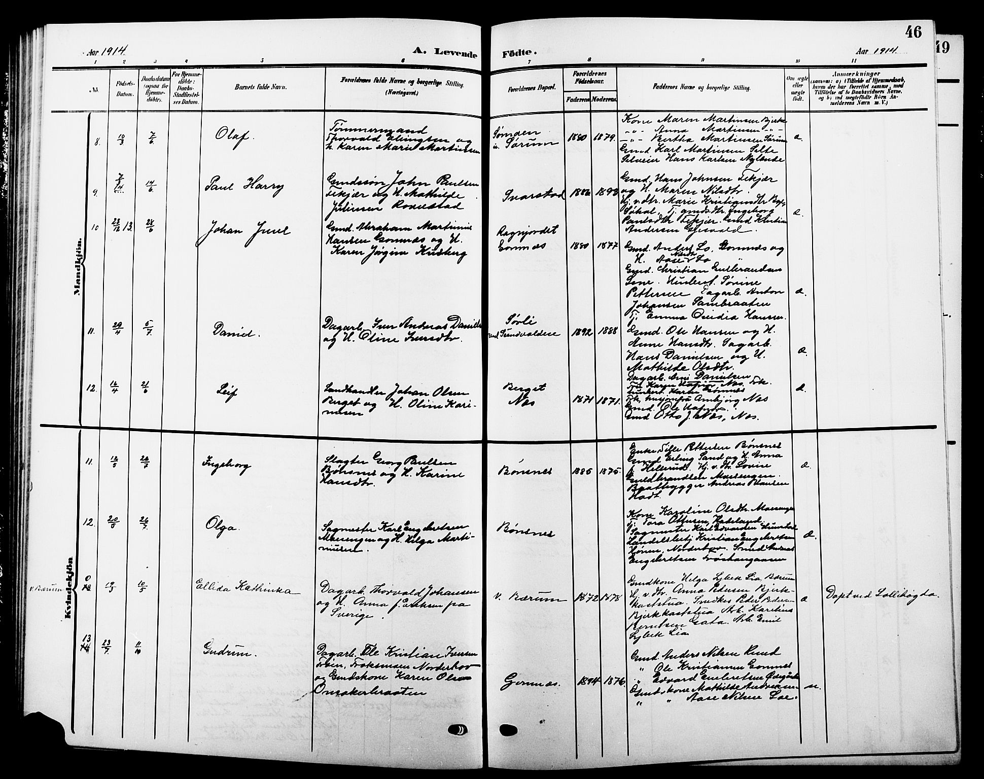 Hole kirkebøker, AV/SAKO-A-228/G/Ga/L0004: Parish register (copy) no. I 4, 1905-1924, p. 46