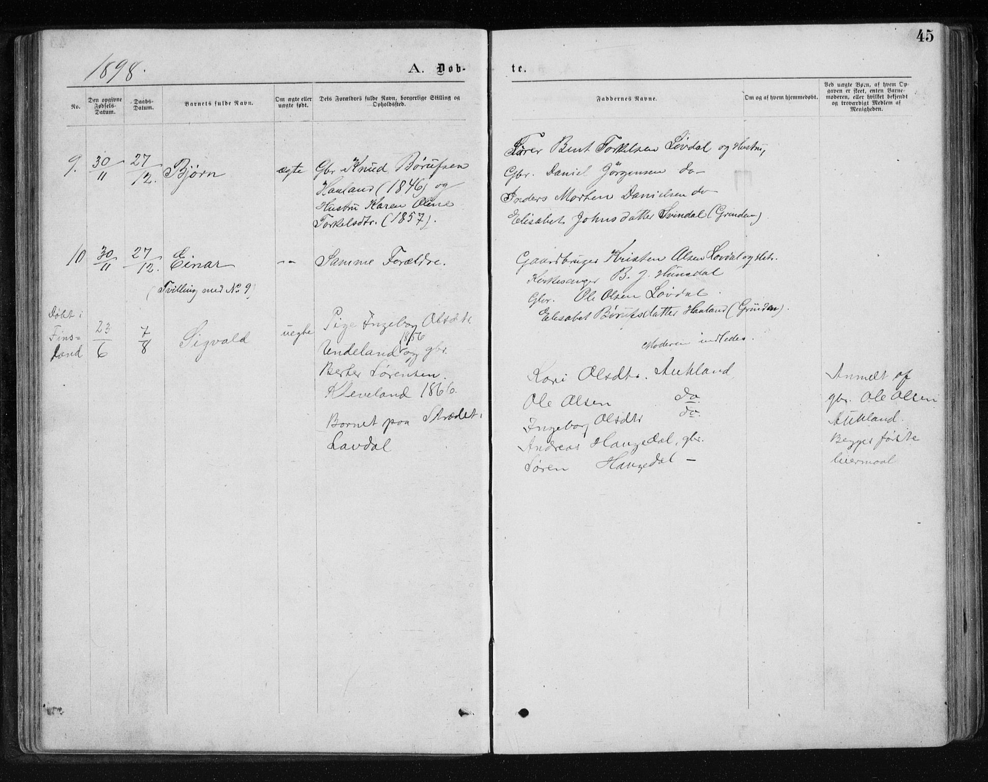 Holum sokneprestkontor, SAK/1111-0022/F/Fb/Fbb/L0003: Parish register (copy) no. B 3, 1875-1898, p. 45