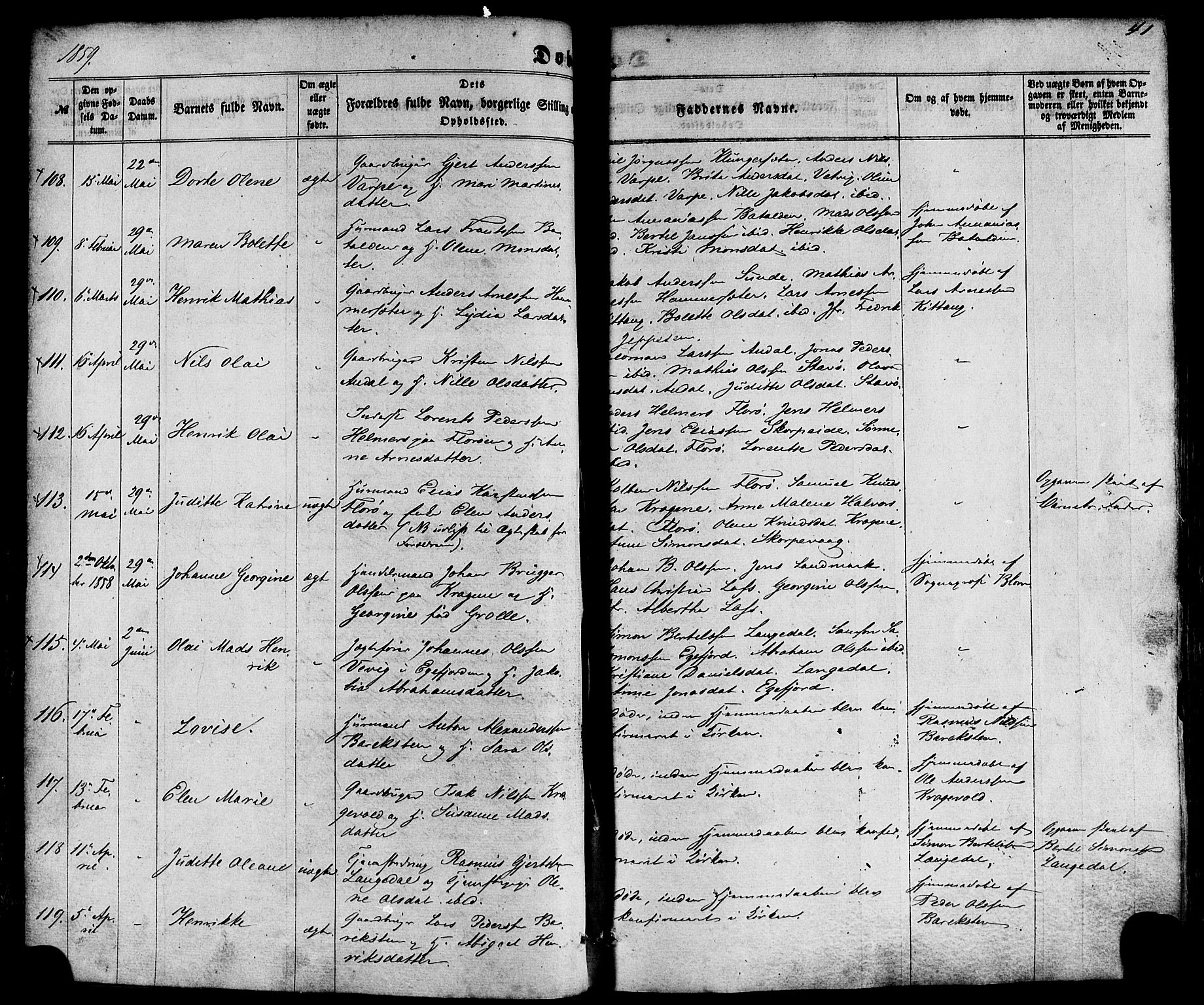 Kinn sokneprestembete, SAB/A-80801/H/Haa/Haaa/L0006: Parish register (official) no. A 6, 1857-1885, p. 41