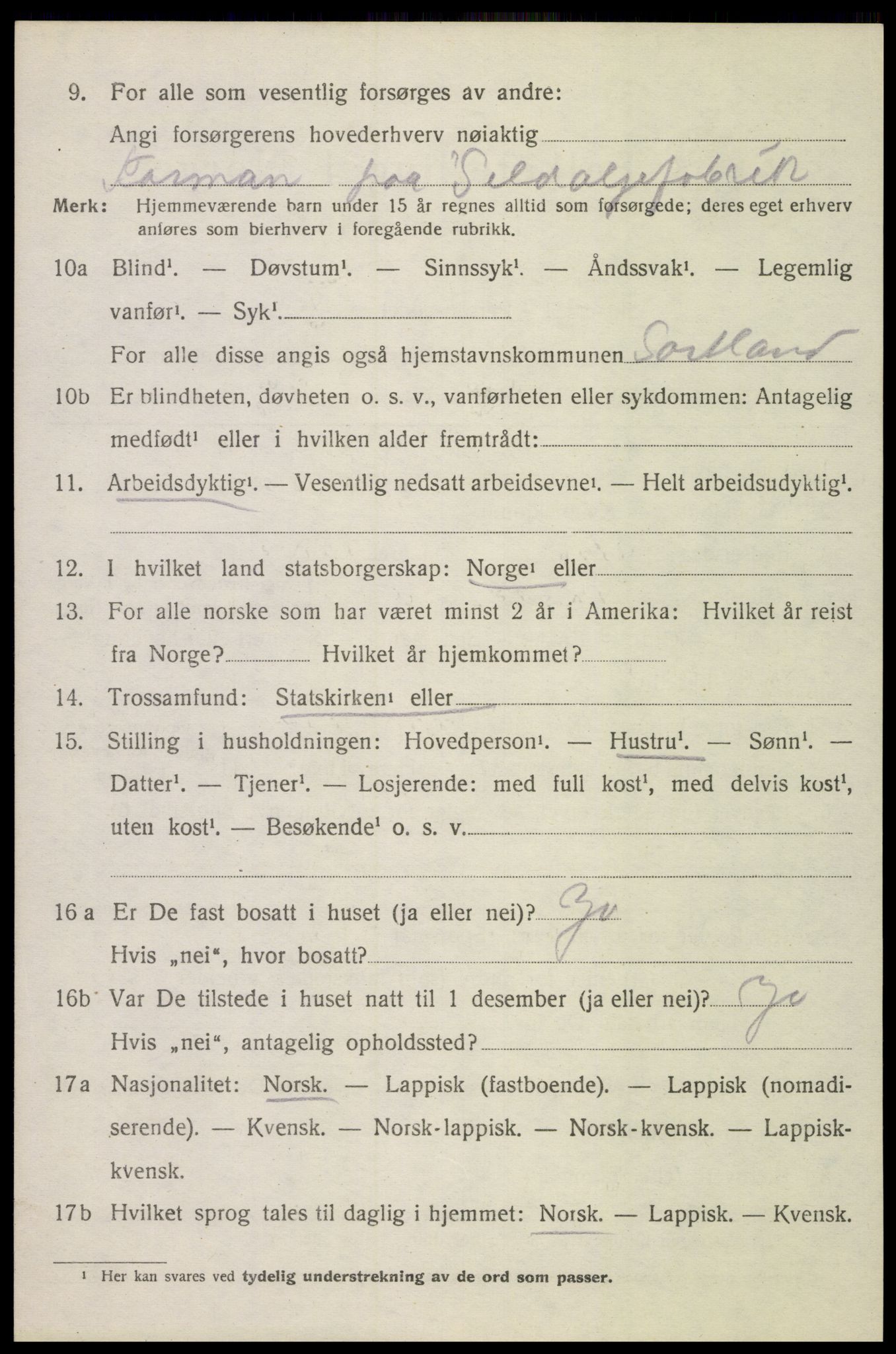 SAT, 1920 census for Sortland, 1920, p. 8015