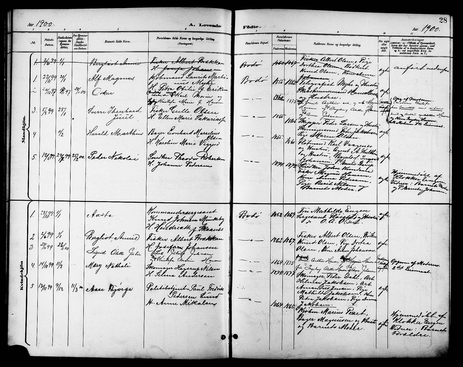 Ministerialprotokoller, klokkerbøker og fødselsregistre - Nordland, SAT/A-1459/801/L0033: Parish register (copy) no. 801C08, 1898-1910, p. 28