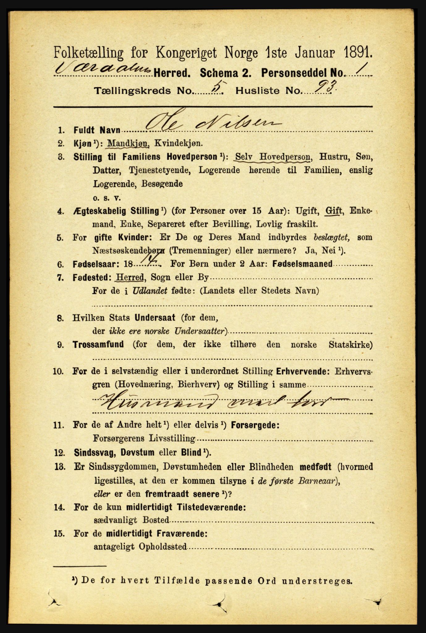 RA, 1891 census for 1721 Verdal, 1891, p. 3486