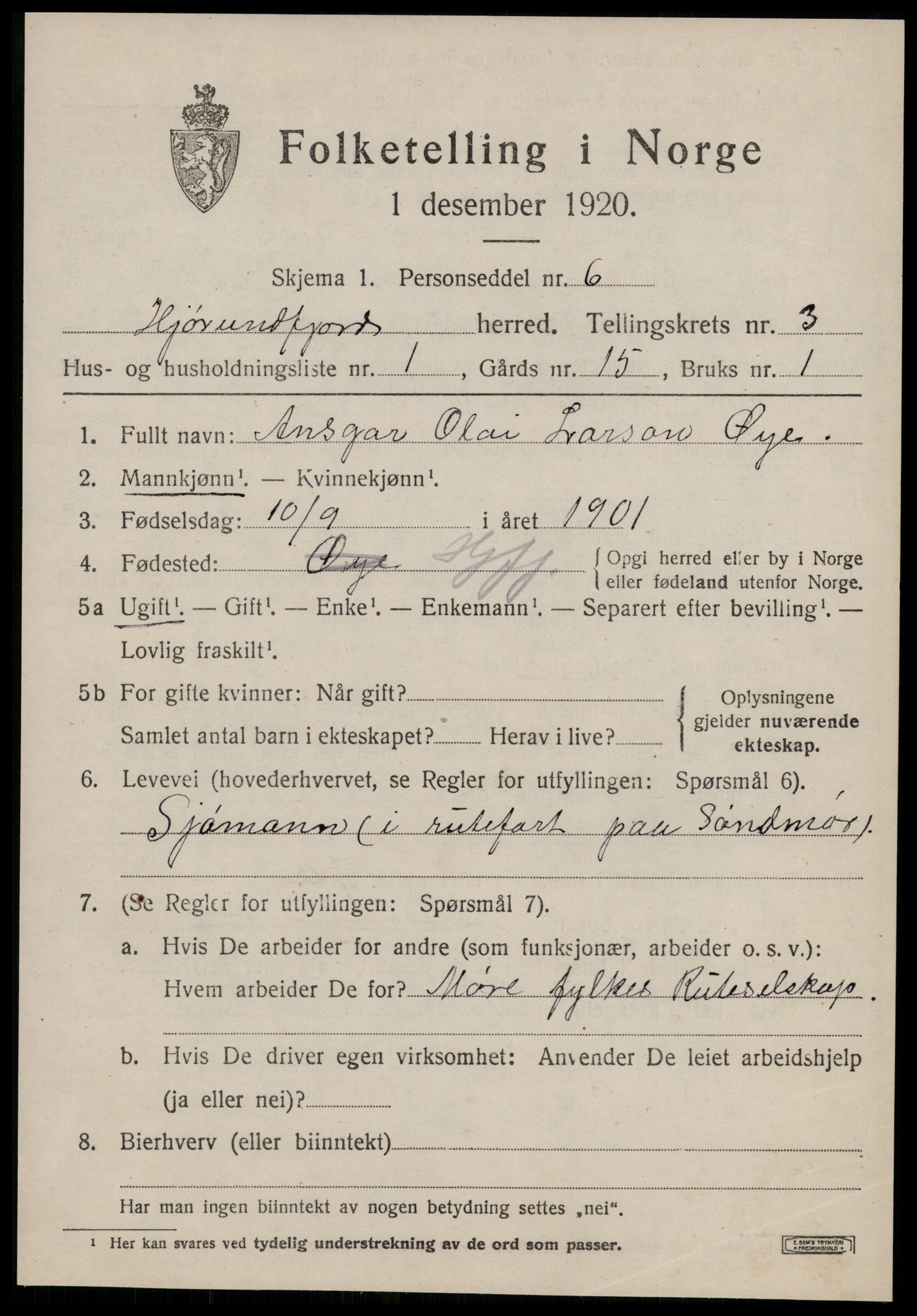 SAT, 1920 census for Hjørundfjord, 1920, p. 1163