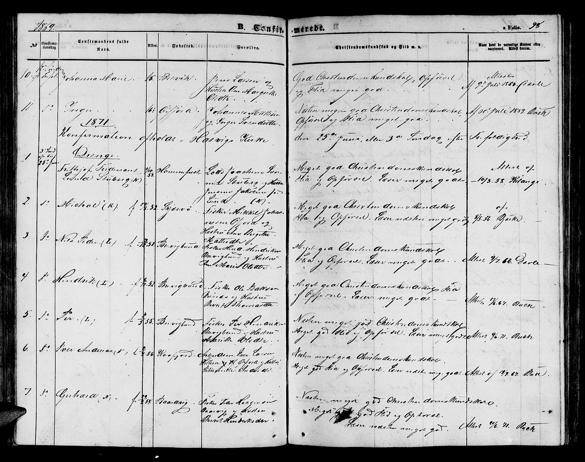 Loppa sokneprestkontor, AV/SATØ-S-1339/H/Hb/L0003klokker: Parish register (copy) no. 3, 1853-1880, p. 98