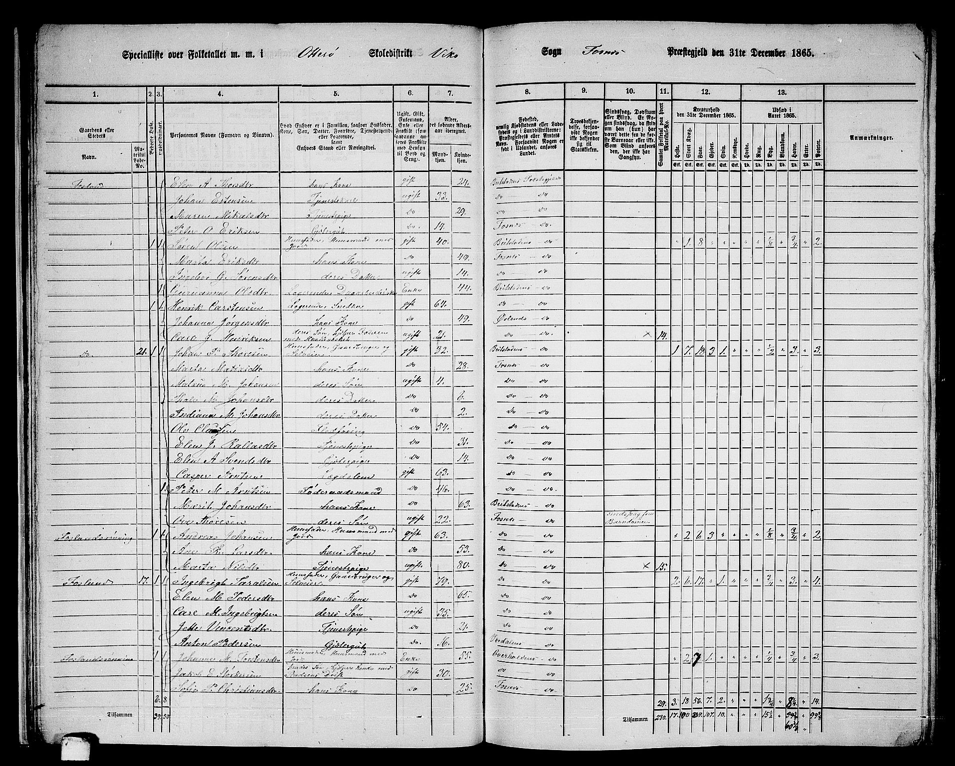 RA, 1865 census for Fosnes, 1865, p. 23