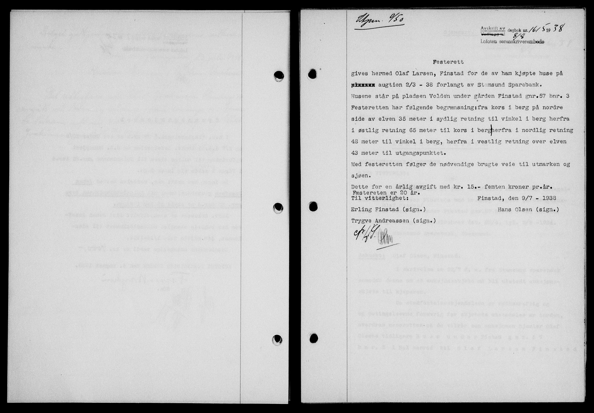 Lofoten sorenskriveri, SAT/A-0017/1/2/2C/L0004a: Mortgage book no. 4a, 1938-1938, Diary no: : 1613/1938
