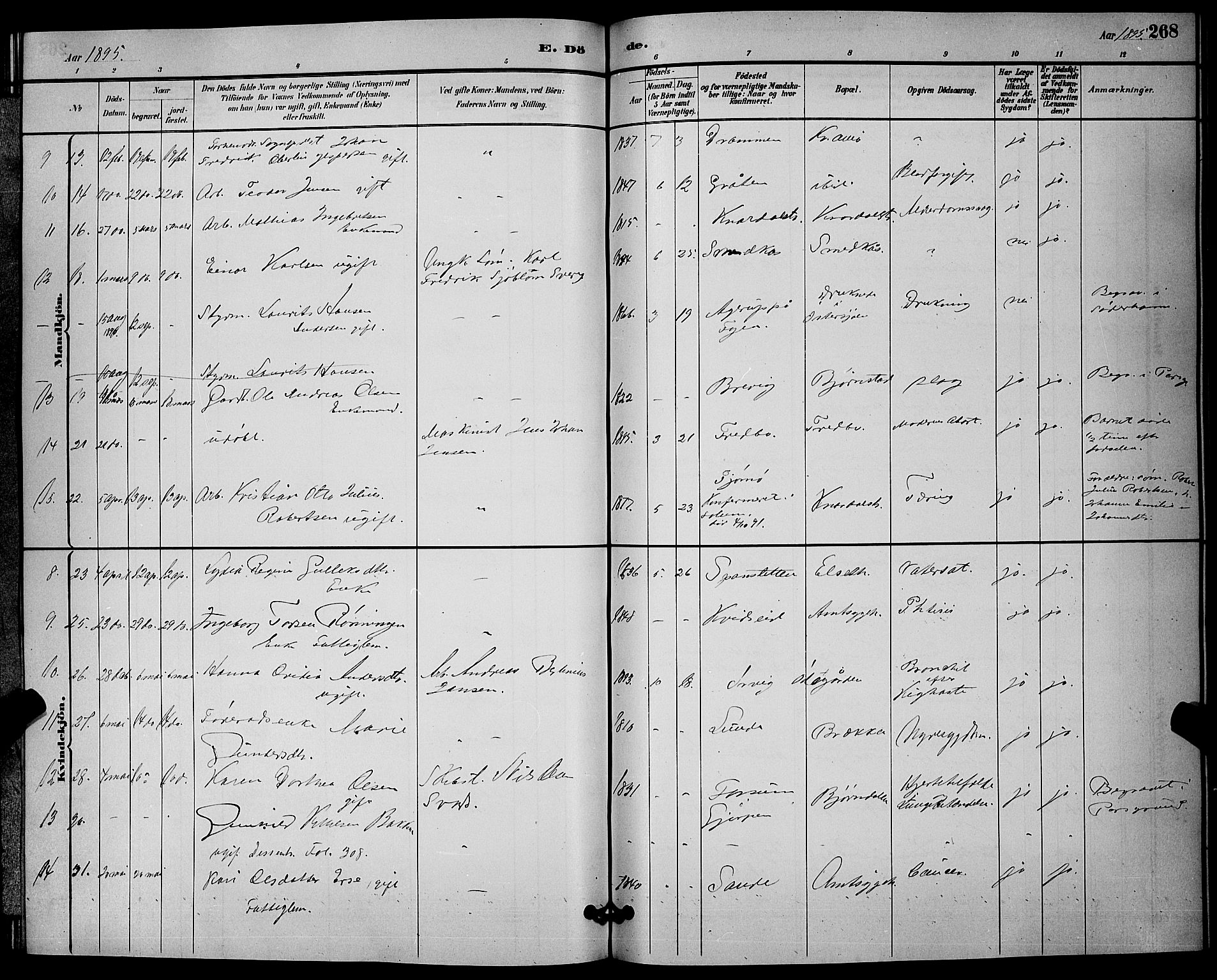 Solum kirkebøker, SAKO/A-306/G/Ga/L0007: Parish register (copy) no. I 7, 1884-1898, p. 268
