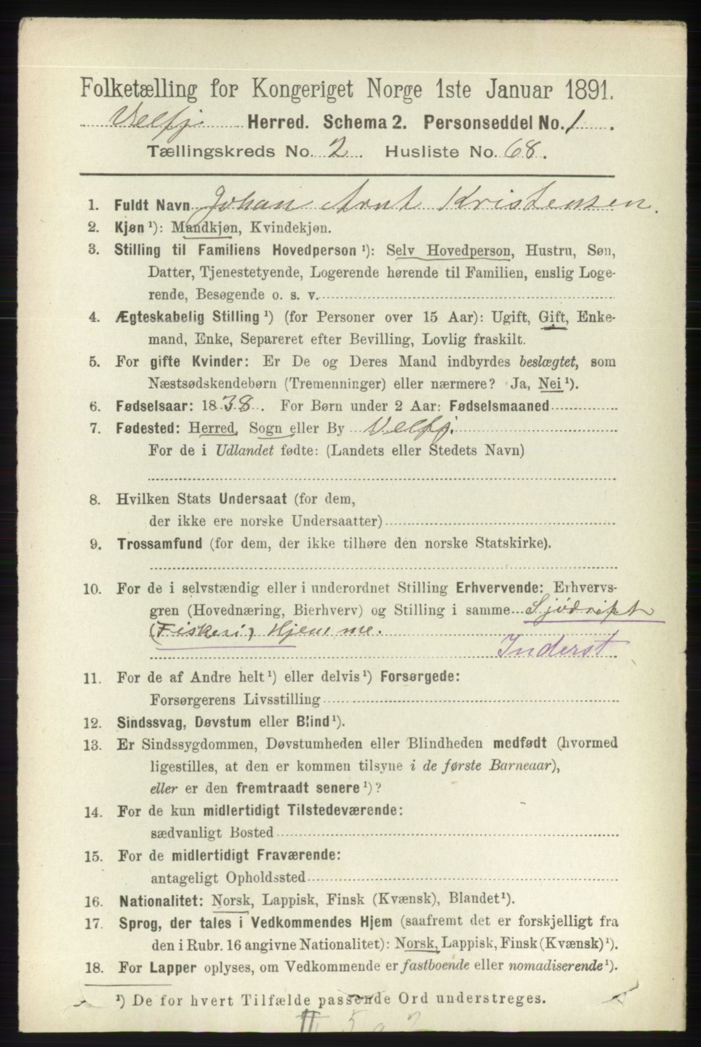 RA, 1891 census for 1813 Velfjord, 1891, p. 936