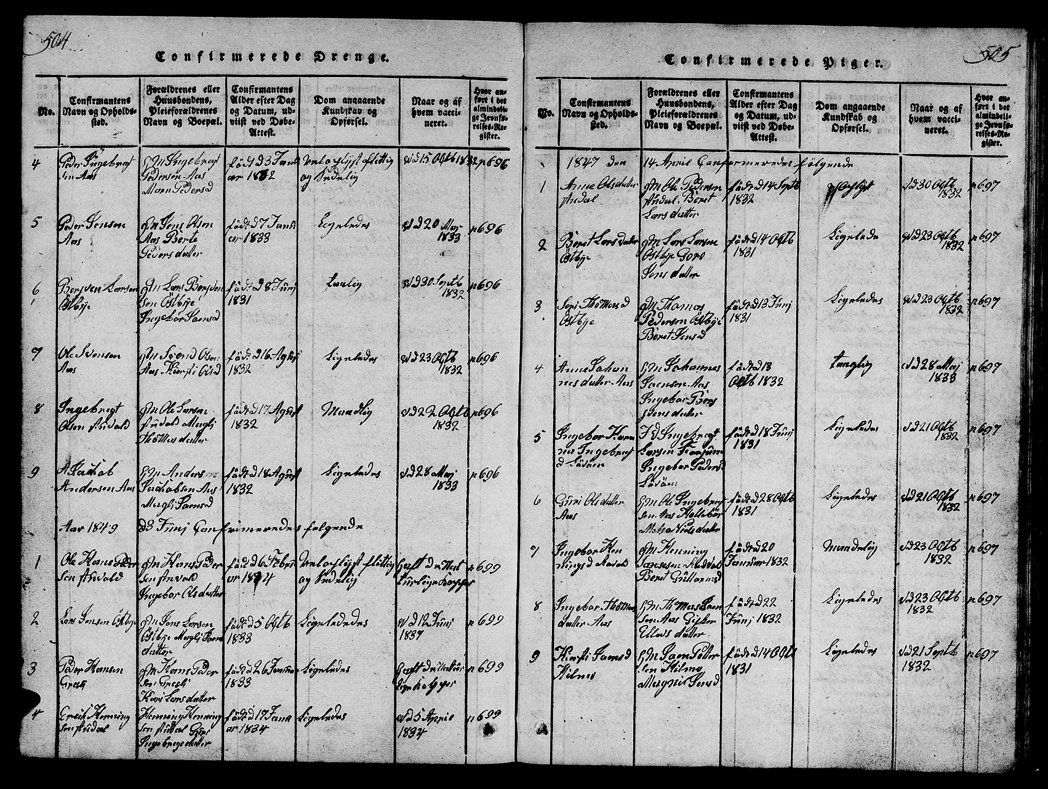 Ministerialprotokoller, klokkerbøker og fødselsregistre - Sør-Trøndelag, AV/SAT-A-1456/698/L1164: Parish register (copy) no. 698C01, 1816-1861, p. 504-505